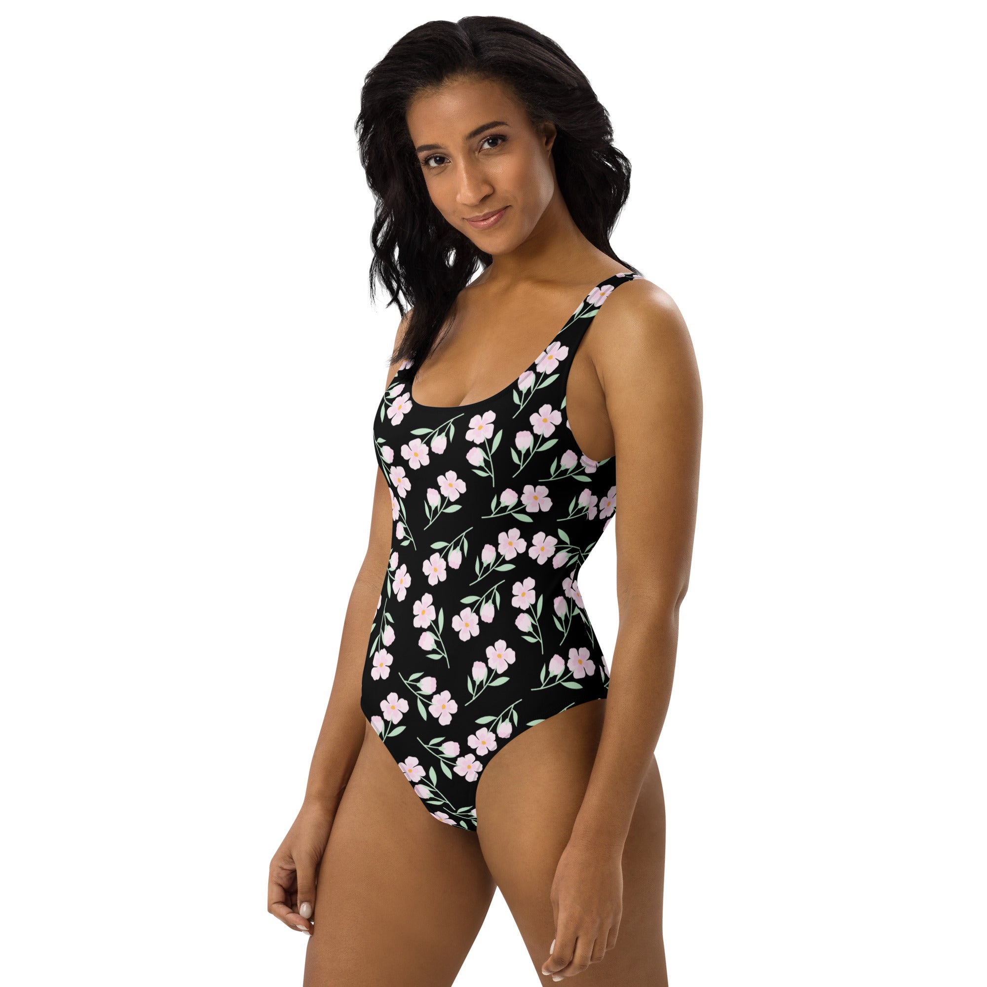 Women's Black Floral Buttery Soft Swimsuit With UPF 50+