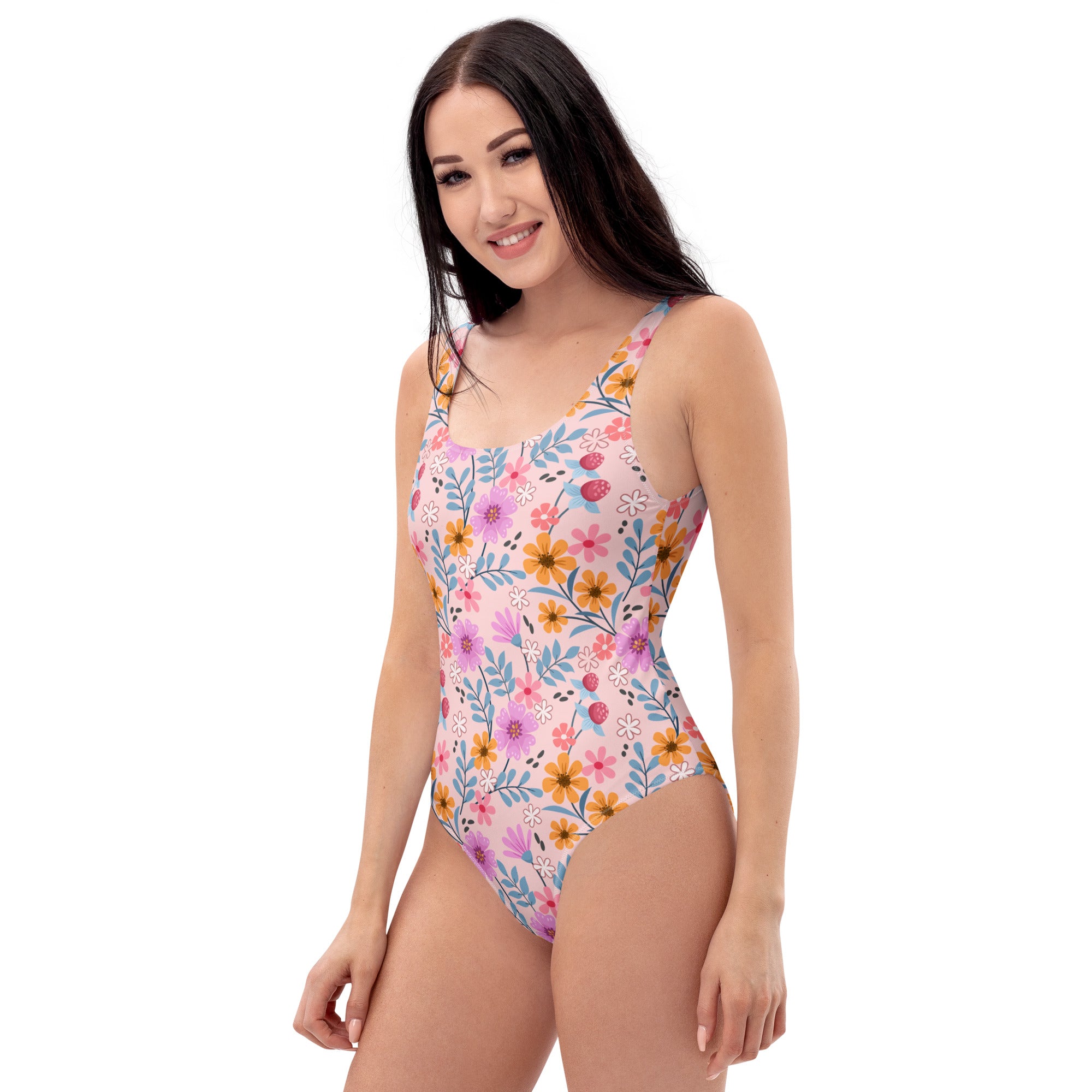 Women's Pink Floral Buttery Soft Swimsuit With UPF 50+