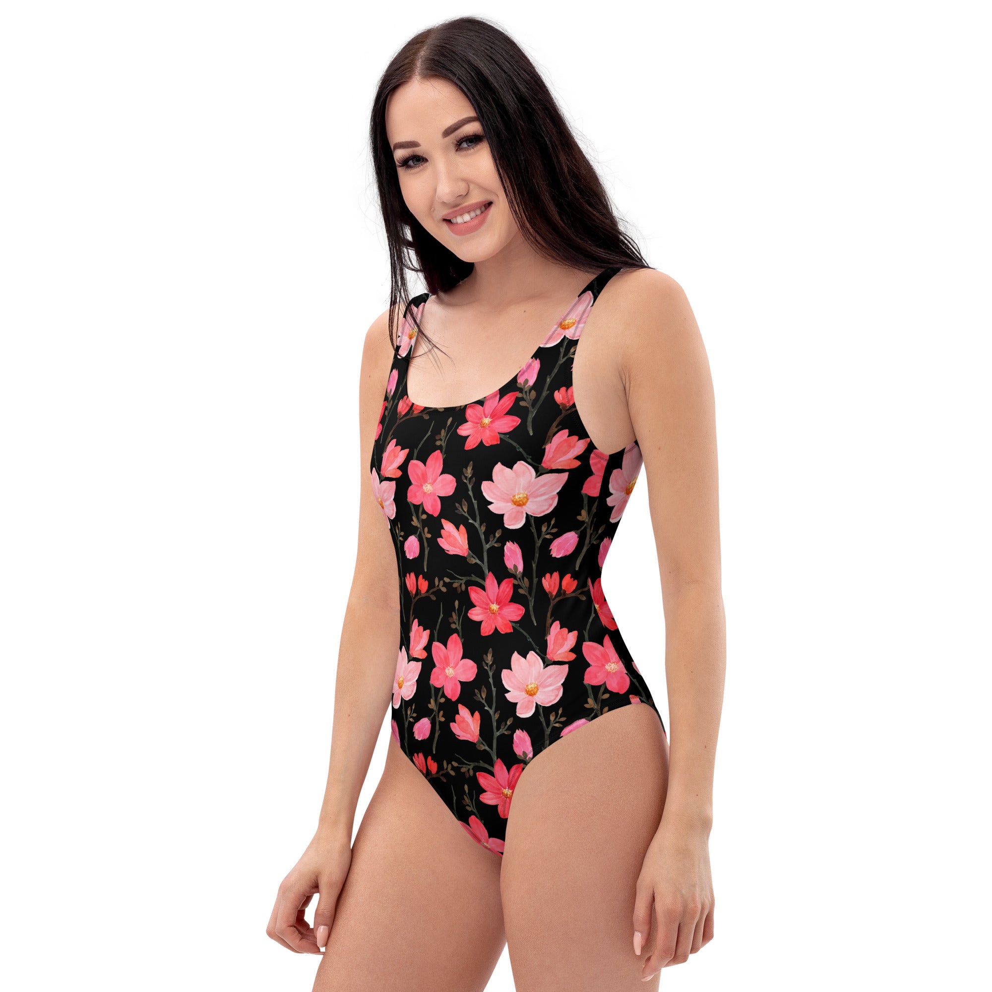 Women's Watercolor Pink Floral Buttery Soft Swimsuit With UPF 50+
