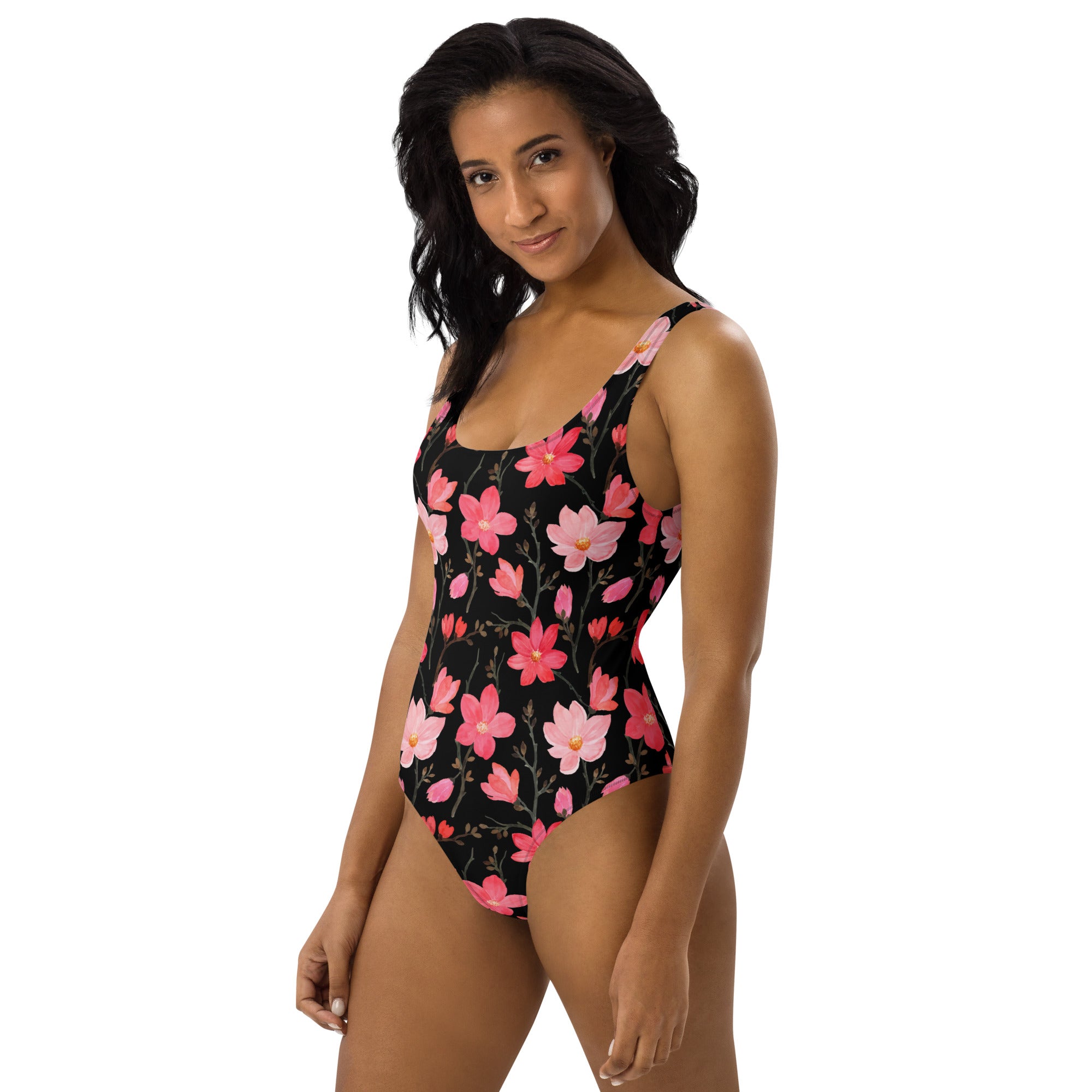 Women's Watercolor Pink Floral Buttery Soft Swimsuit With UPF 50+