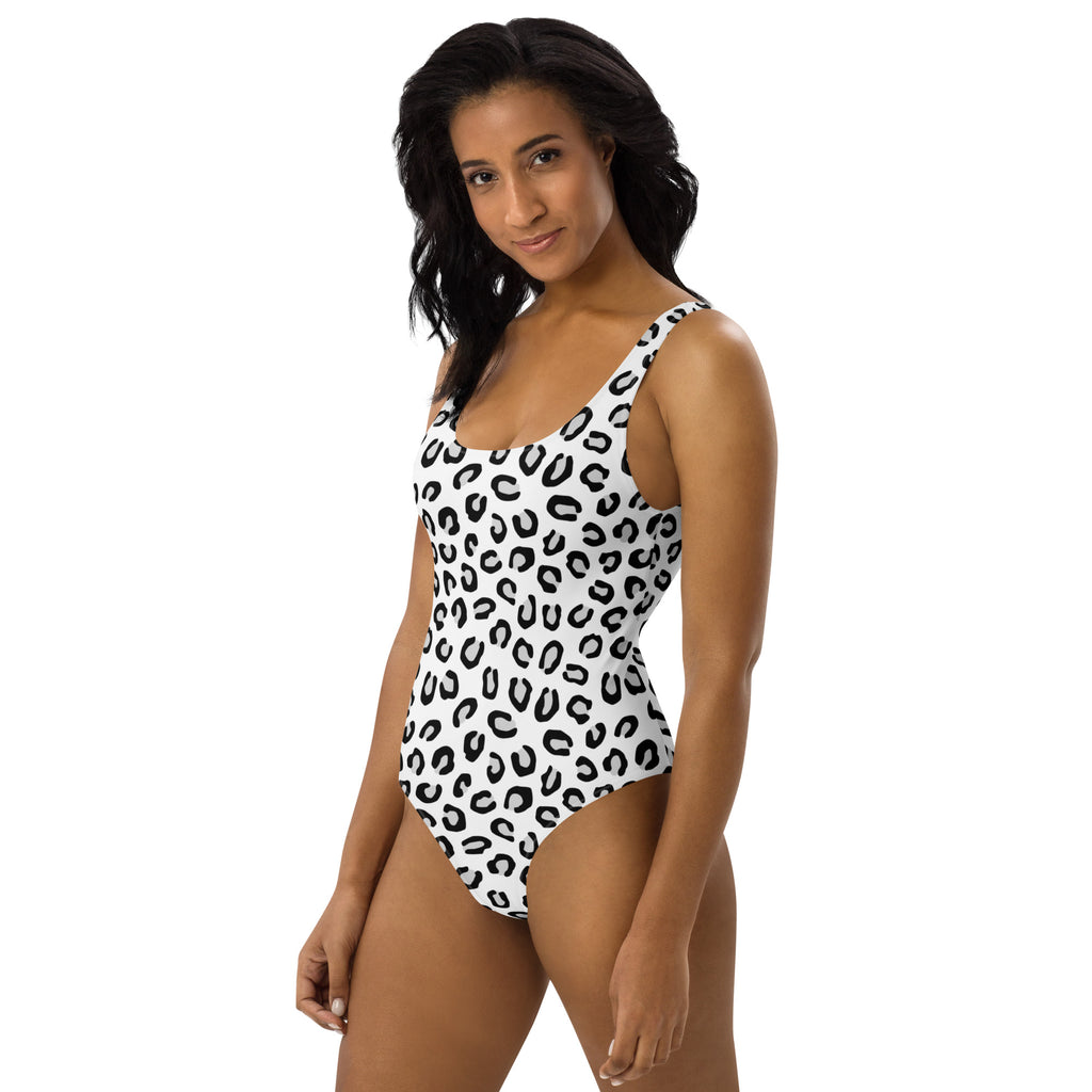 Women's Black & White Leopard Buttery Soft Swimsuit With UPF 50+