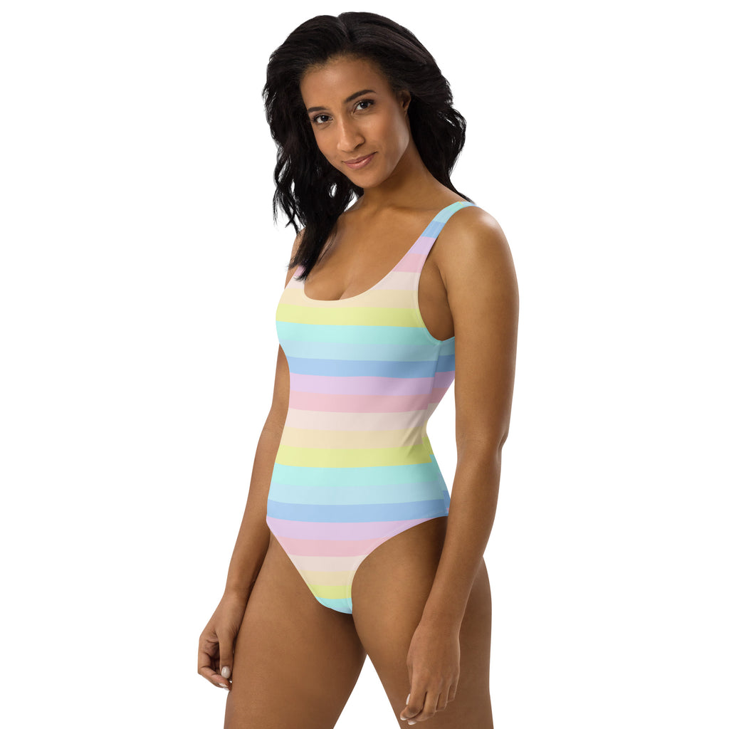 Women's Pastel Striped Rainbow Buttery Soft Swimsuit With UPF 50+