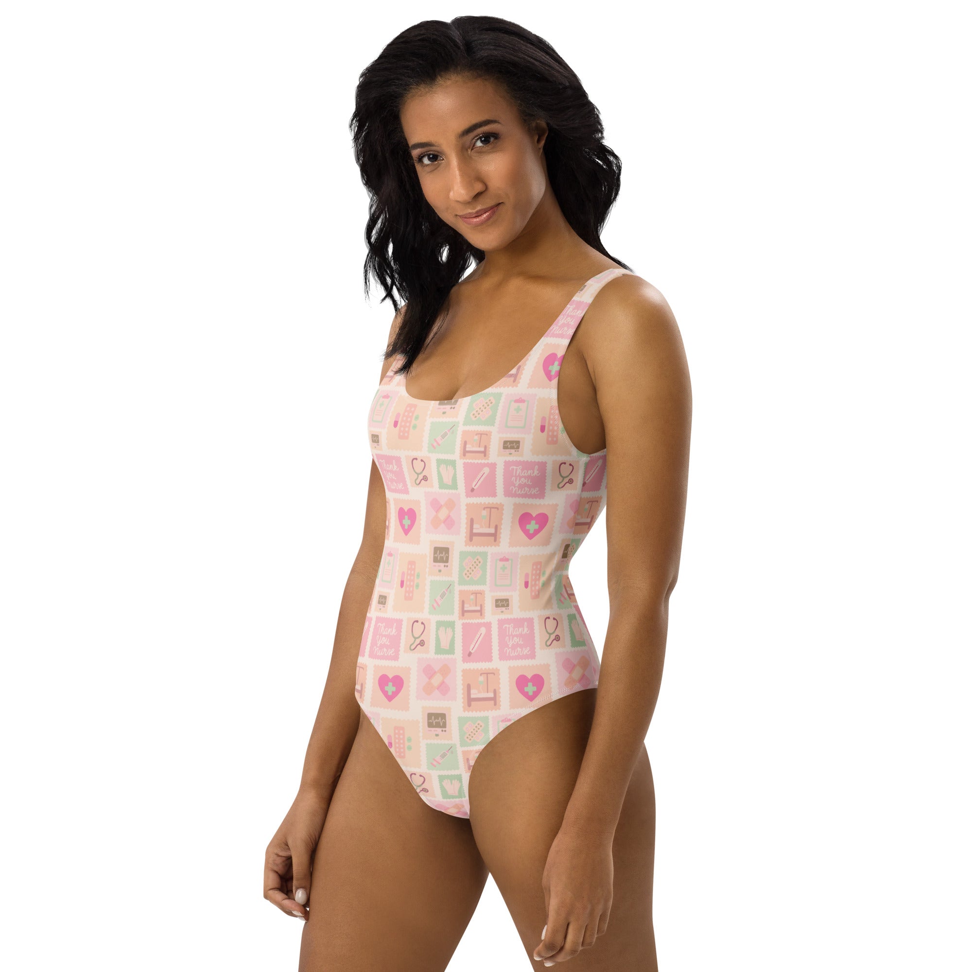 Women's Pink Nurse Icon Buttery Soft Swimsuit With UPF 50+