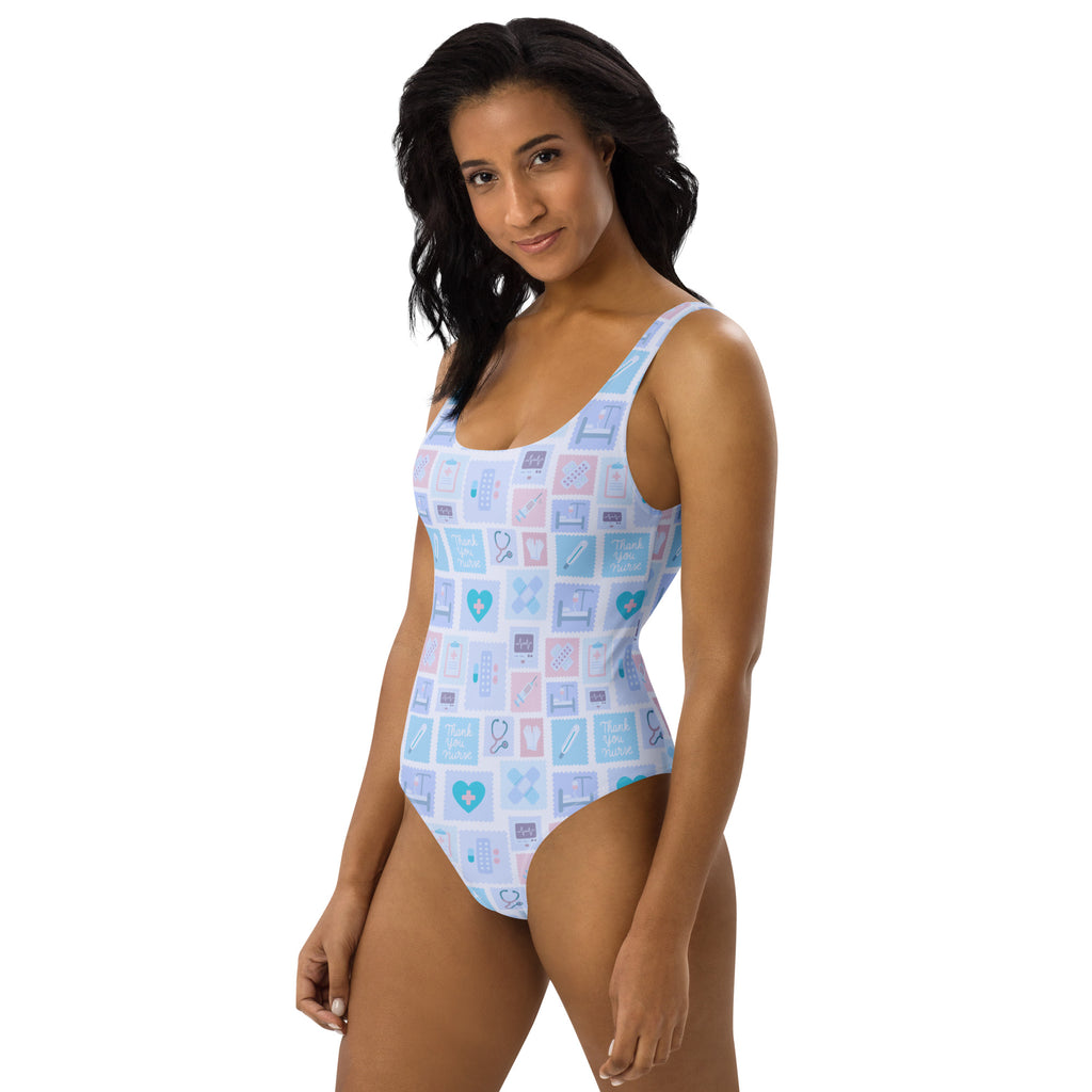 Women's Blue Nurse Icon Buttery Soft Swimsuit With UPF 50+