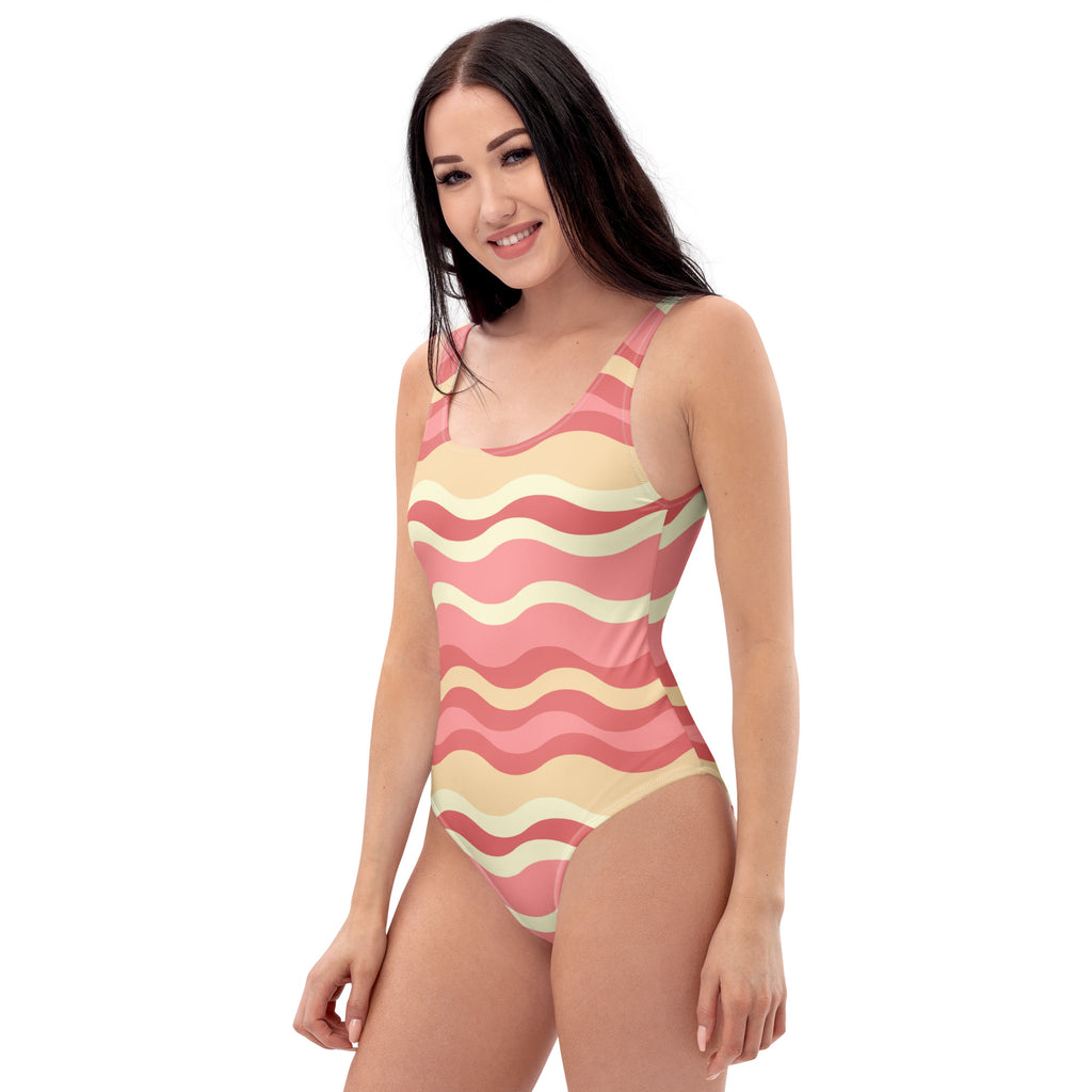 Women's Pink Retro Wave Buttery Soft Swimsuit With UPF 50+