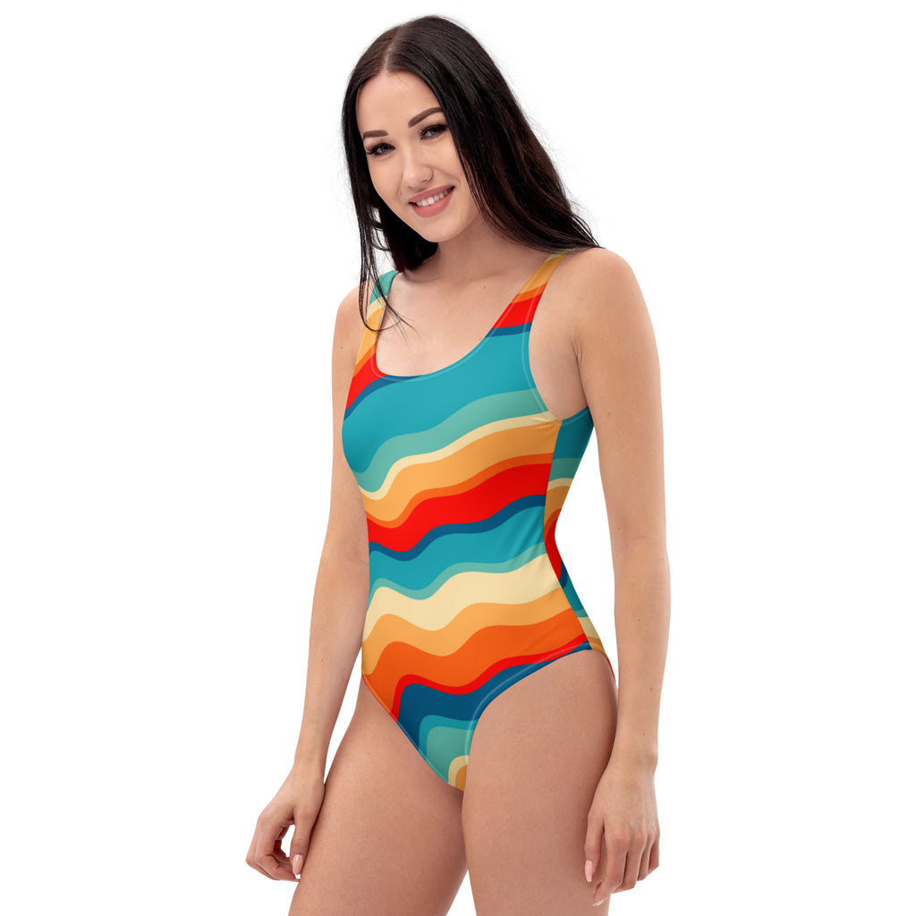 Women's Bright Retro Wave Buttery Soft Swimsuit With UPF 50+