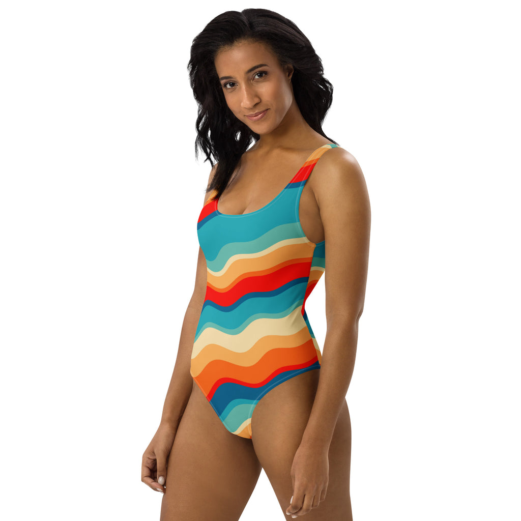 Women's Bright Retro Wave Buttery Soft Swimsuit With UPF 50+
