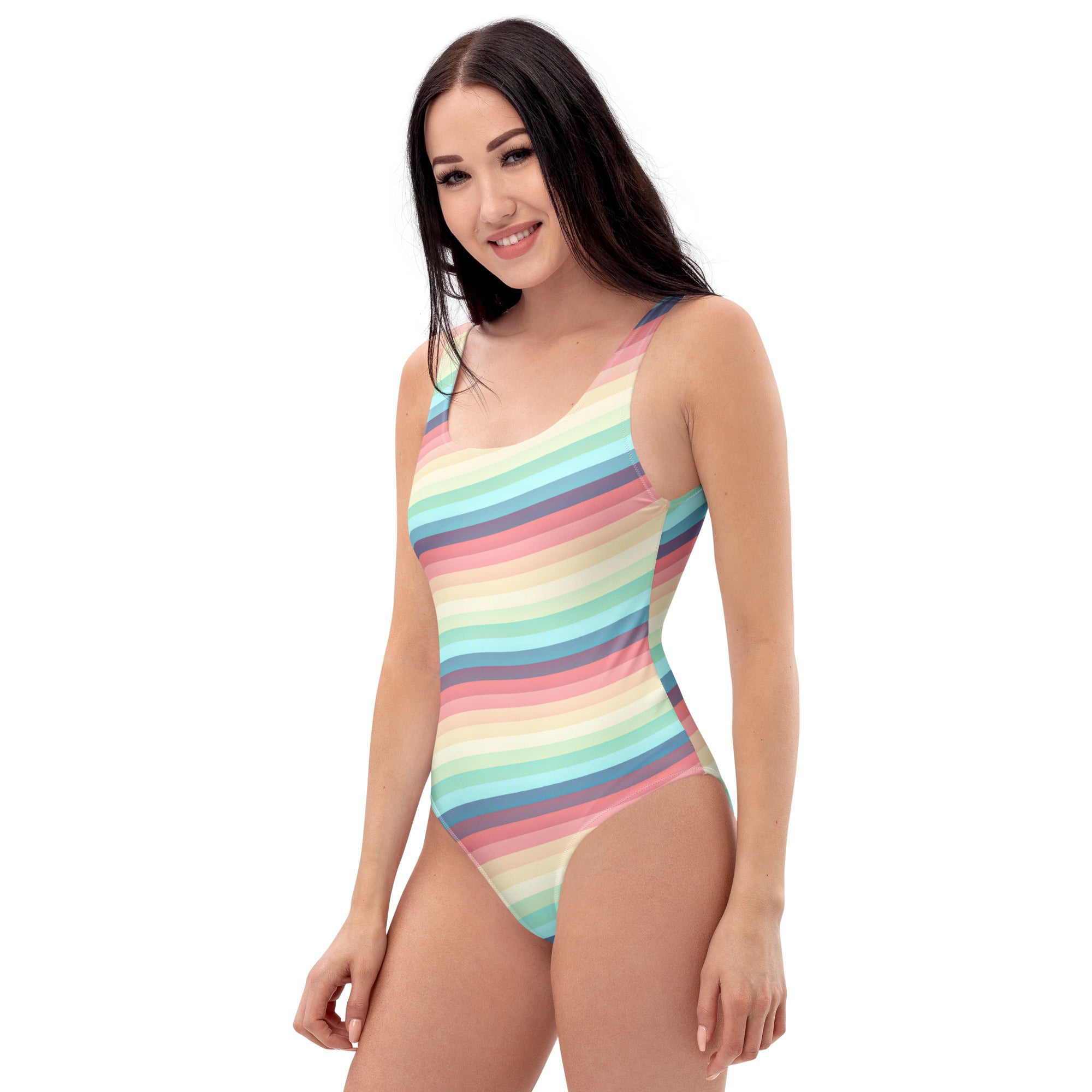 Women's Rainbow Coastal Stripe Buttery Soft Swimsuit With UPF 50+