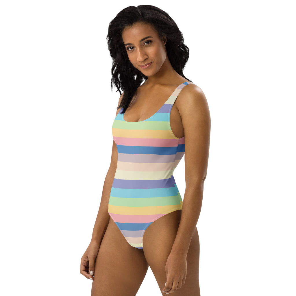 Women's Pastel Rainbow Stripe Buttery Soft Swimsuit With UPF 50+