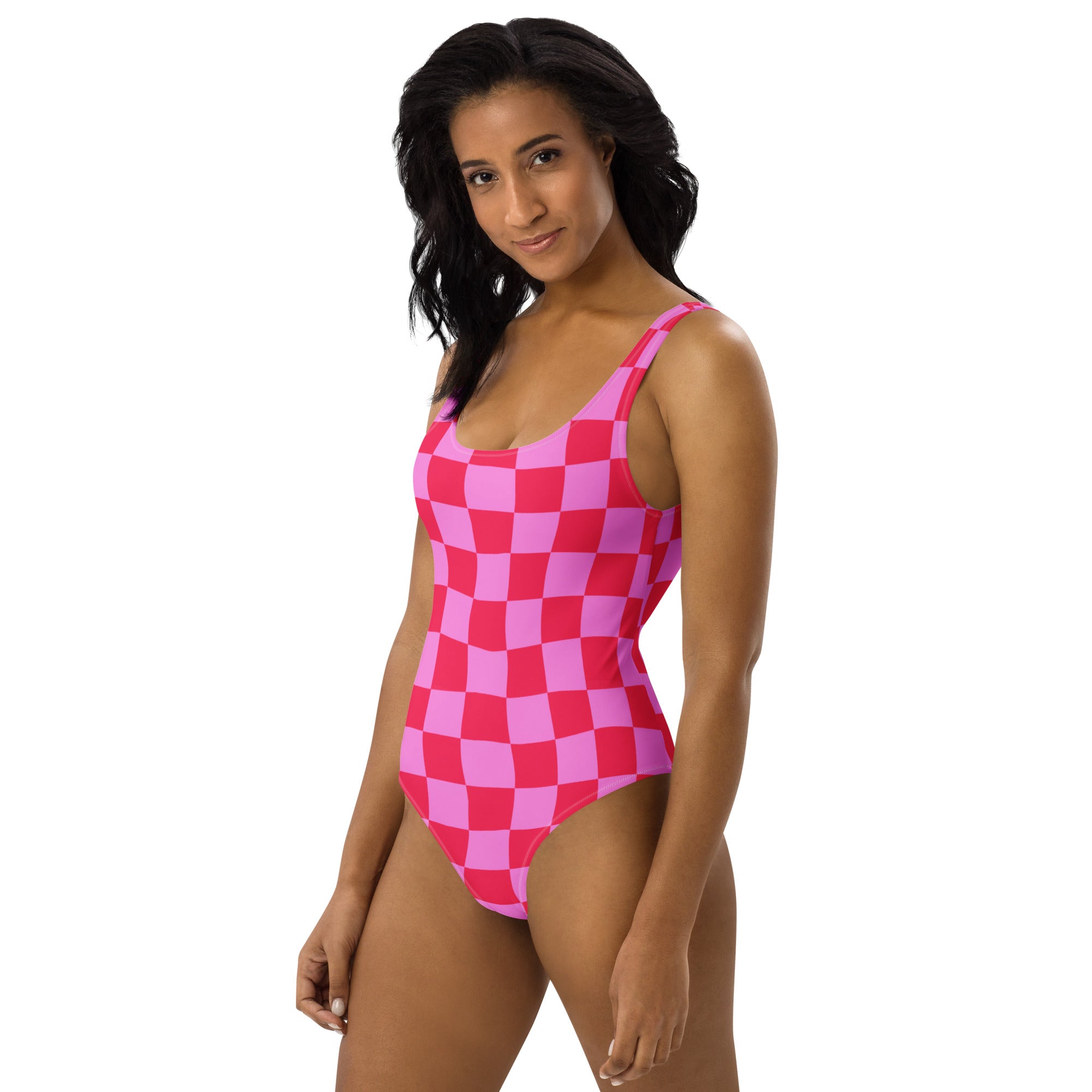 Women's Pink Checkerboard Buttery Soft Swimsuit With UPF 50+