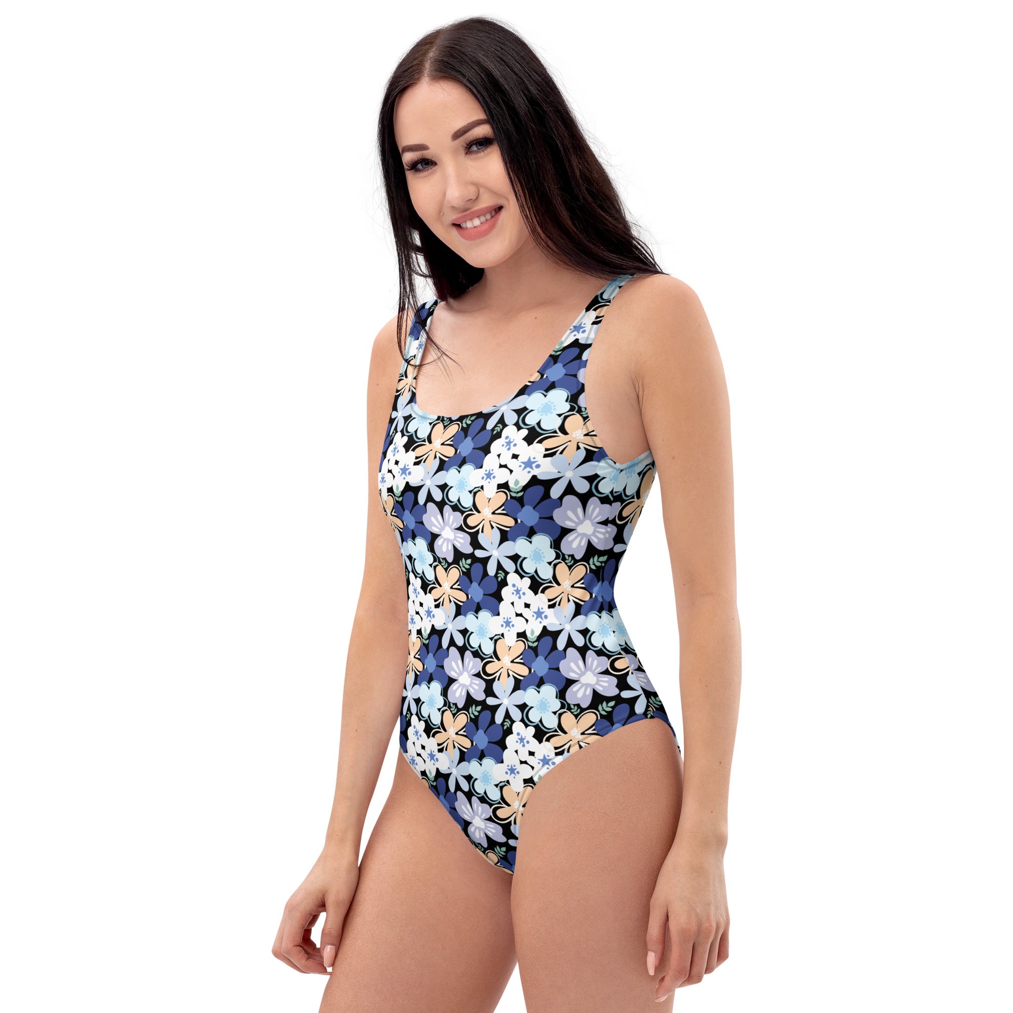 Women's Navy Floral Daisy Buttery Soft Swimsuit With UPF 50+