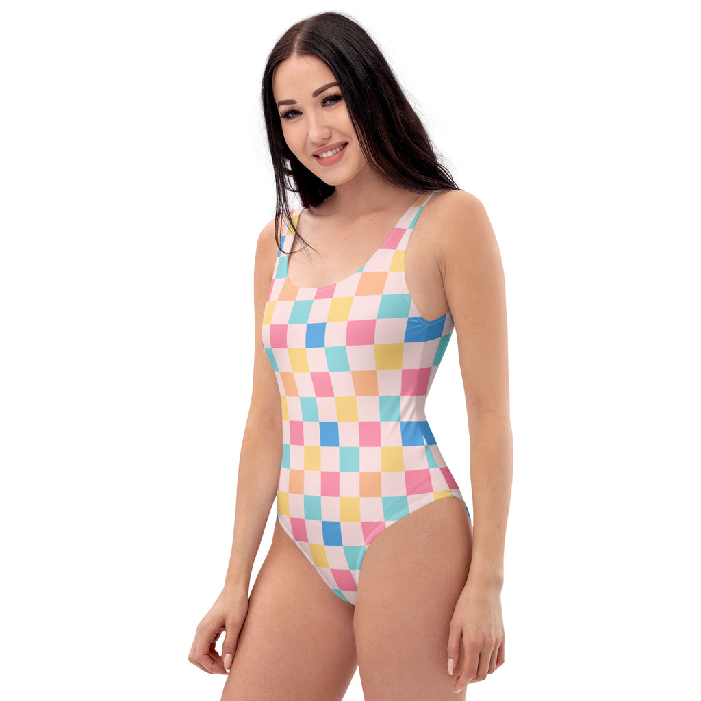 Women's Colorful Pastel Checkered Buttery Soft Swimsuit With UPF 50+