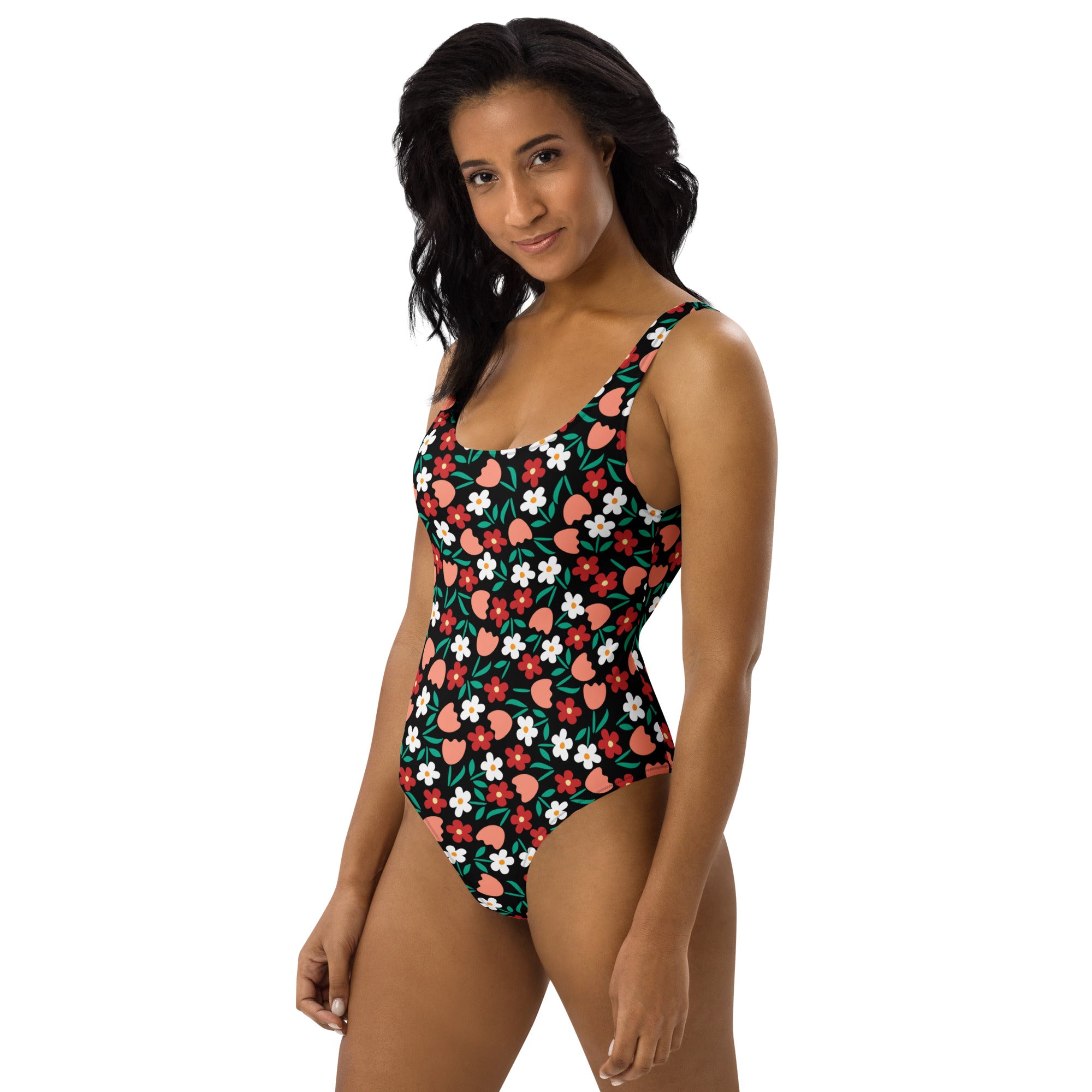 Women's Retro Strawberry Floral Buttery Soft Swimsuit With UPF 50+