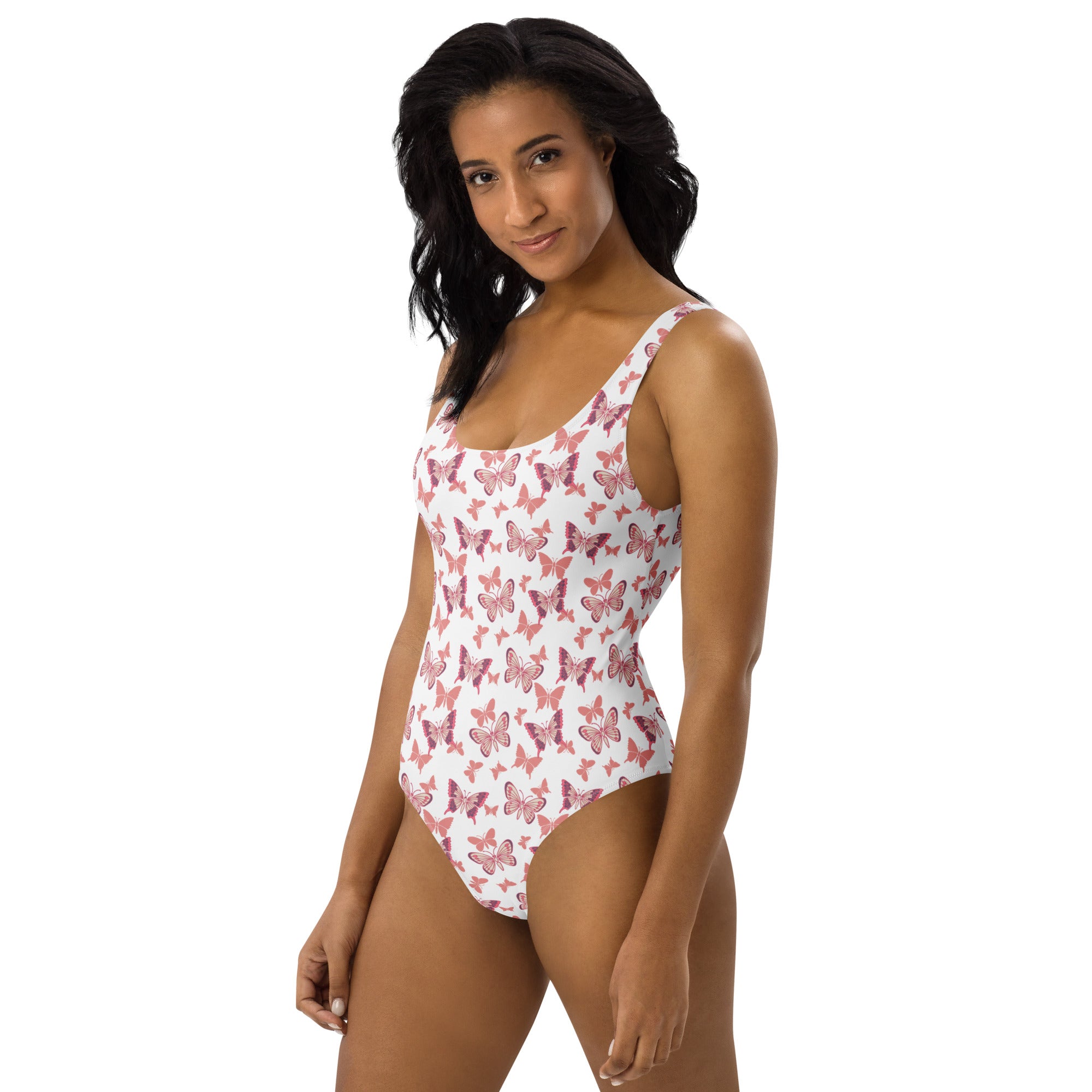 Women's Pink Butterfly Buttery Soft Swimsuit With UPF 50+