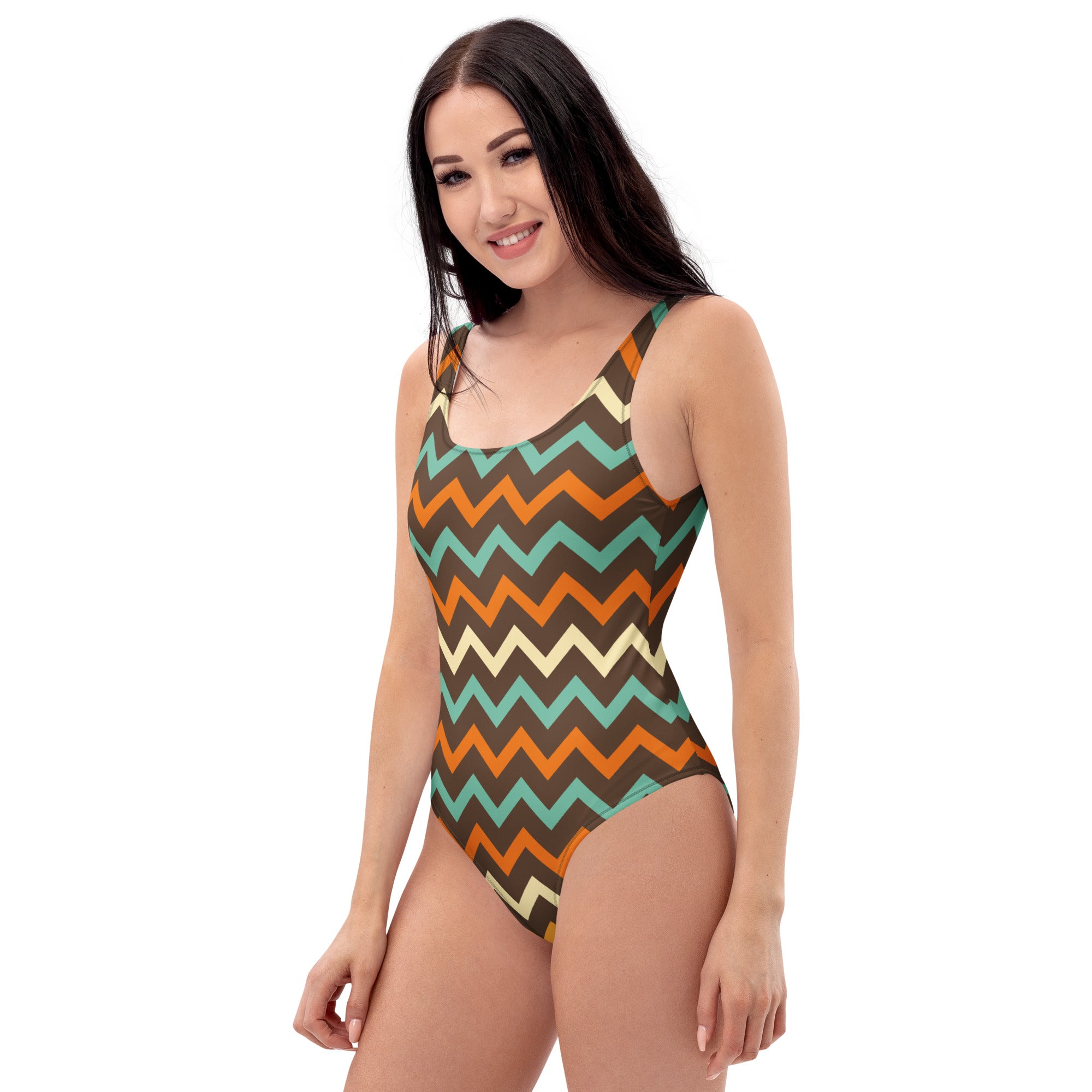Women's Retro Chevron Buttery Soft Swimsuit With UPF 50+