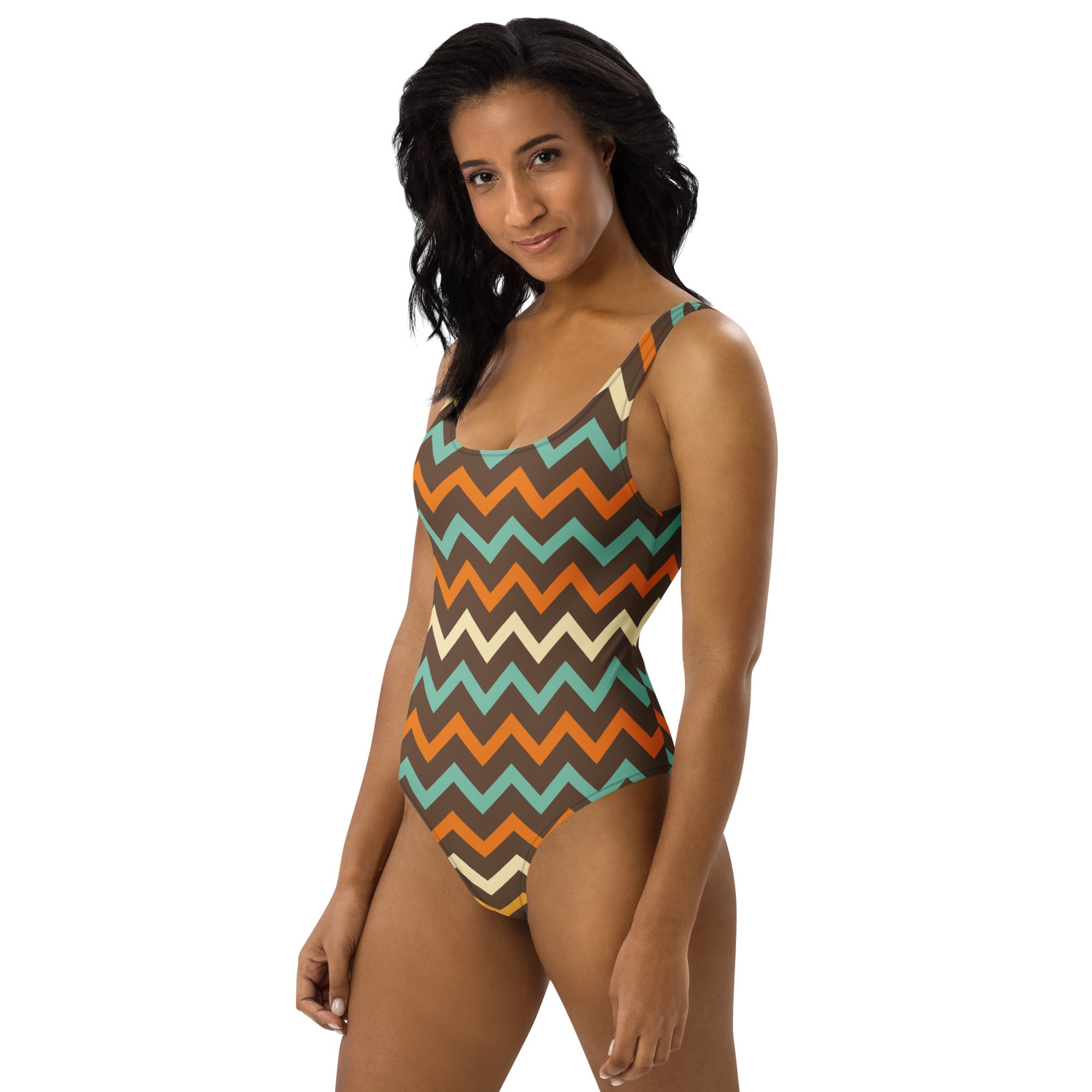 Women's Retro Chevron Buttery Soft Swimsuit With UPF 50+