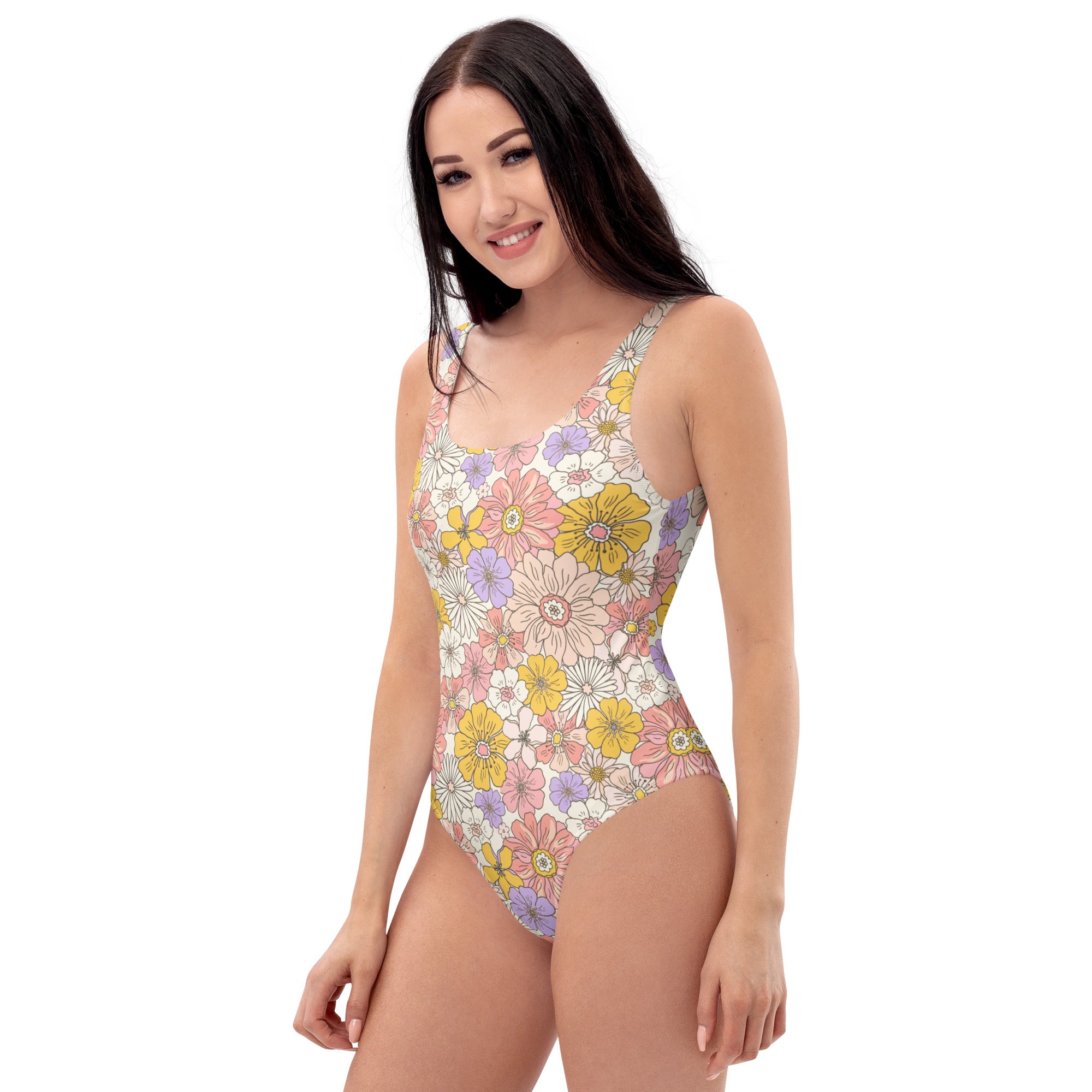 Women's Pastel Vintage Flower Buttery Soft Swimsuit With UPF 50+