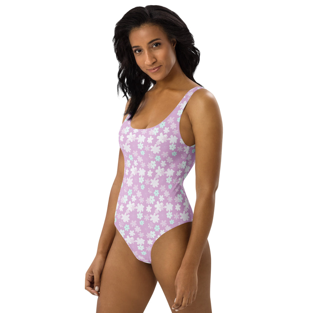 Women's Pastel Lavender Floral Buttery Soft Swimsuit With UPF 50+