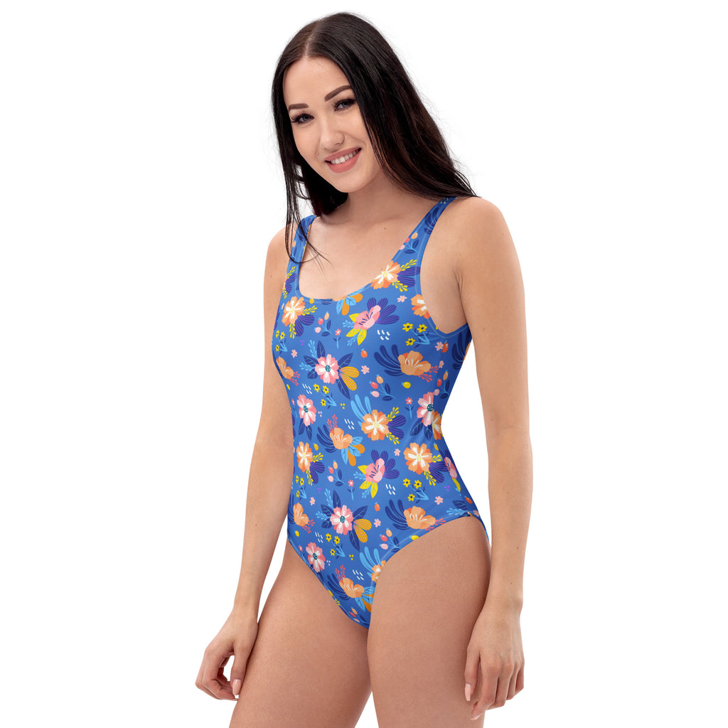 Women's Botanical Blue Floral Buttery Soft Swimsuit With UPF 50+