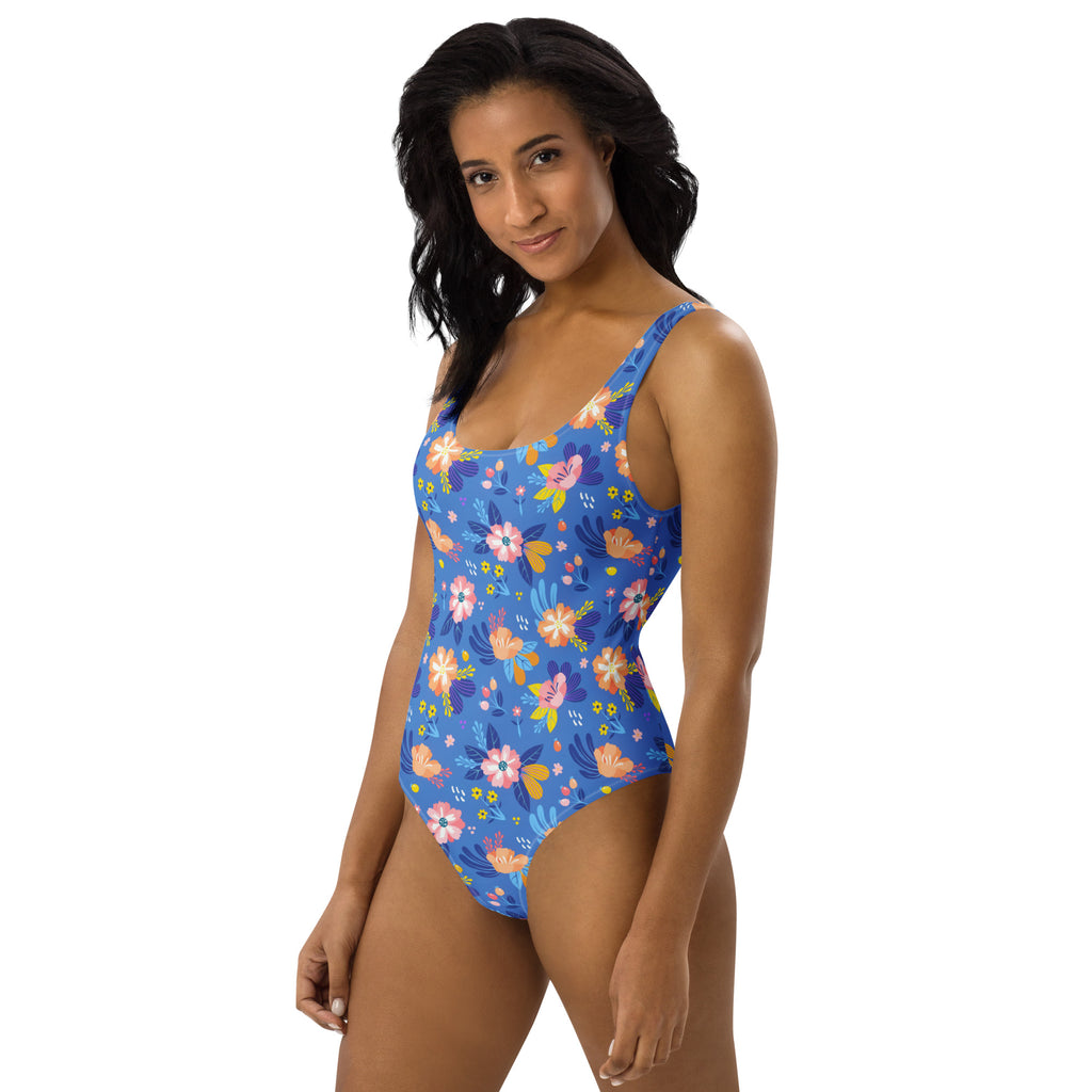 Women's Botanical Blue Floral Buttery Soft Swimsuit With UPF 50+
