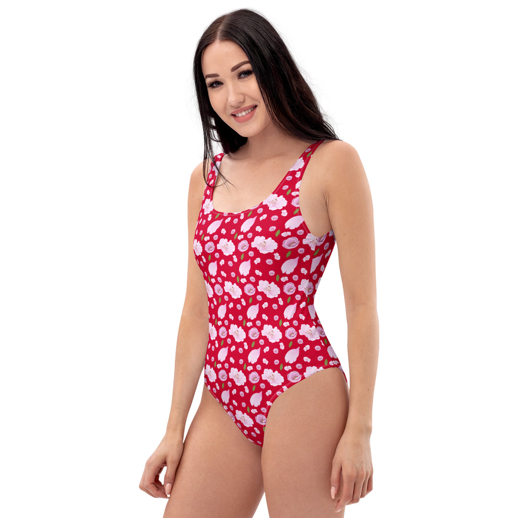 Women's Bright Pink Cherry Blossom Buttery Soft Swimsuit With UPF 50+