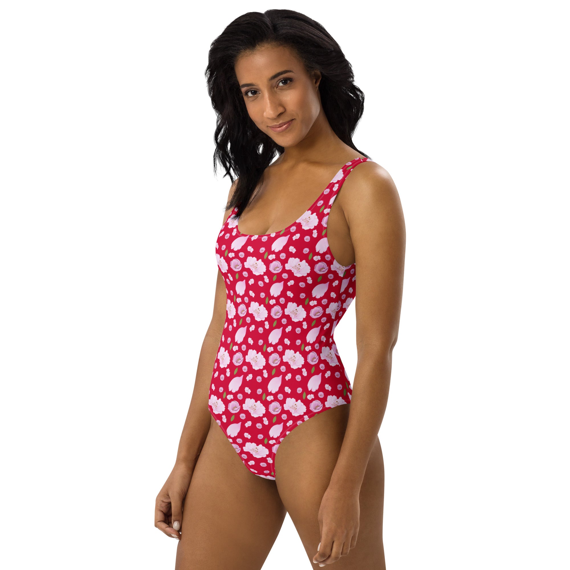 Women's Bright Pink Cherry Blossom Buttery Soft Swimsuit With UPF 50+