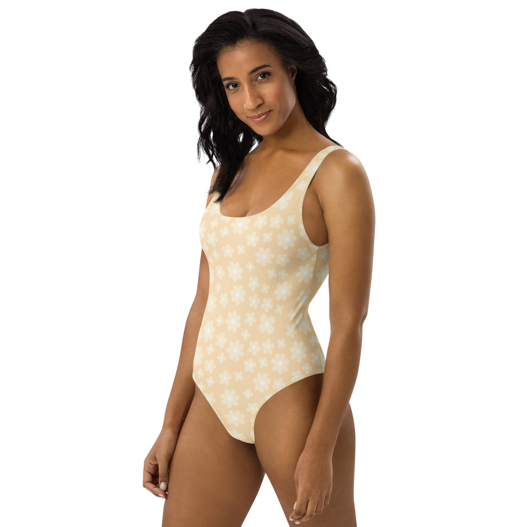 Women's Cream Daisy Buttery Soft Swimsuit With UPF 50+