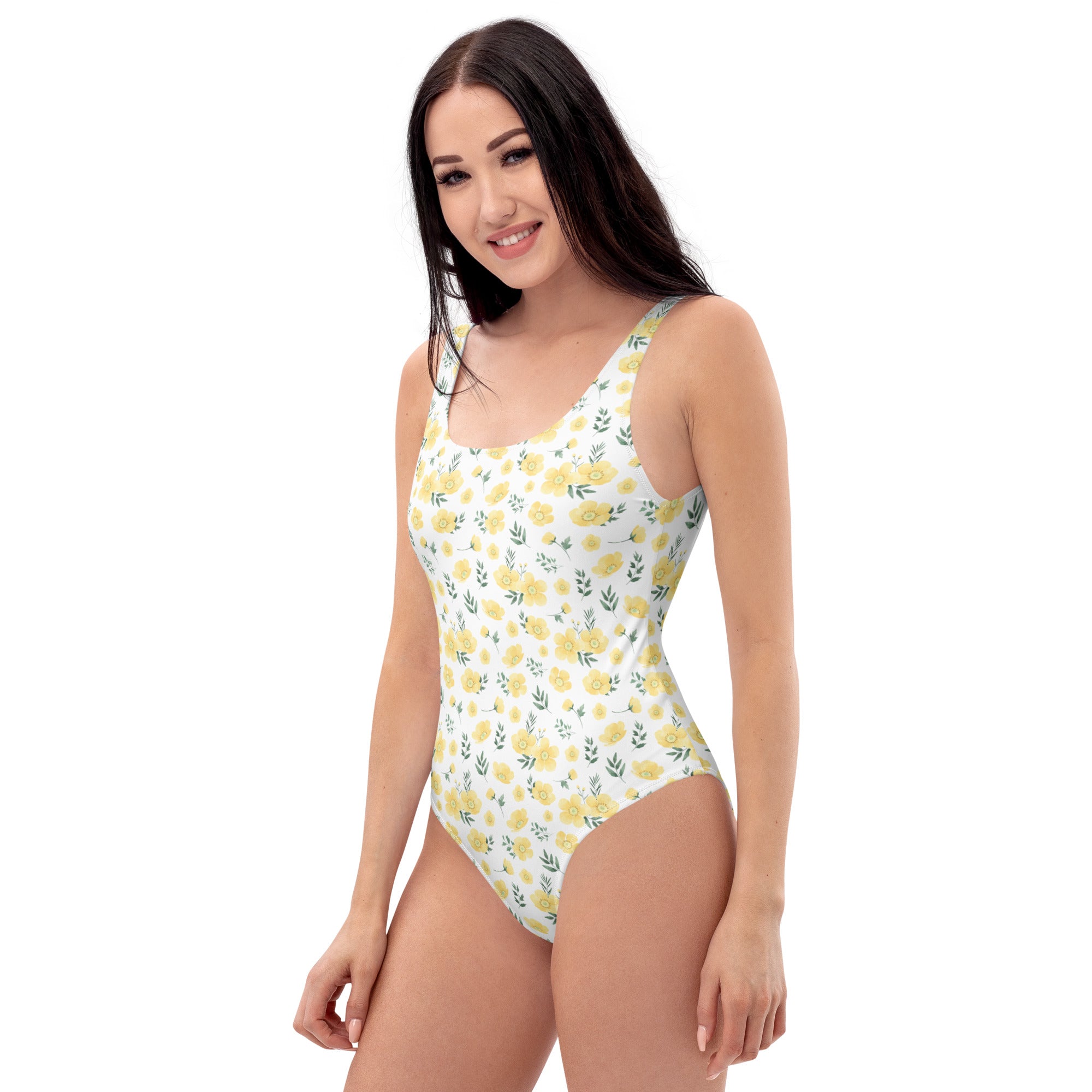 Women's Yellow Wildflower Buttery Soft Swimsuit With UPF 50+