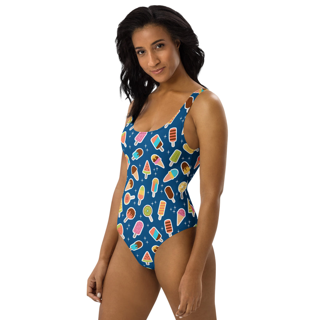 Women's Blue Ice Cream Popsicle Buttery Soft Swimsuit With UPF 50+
