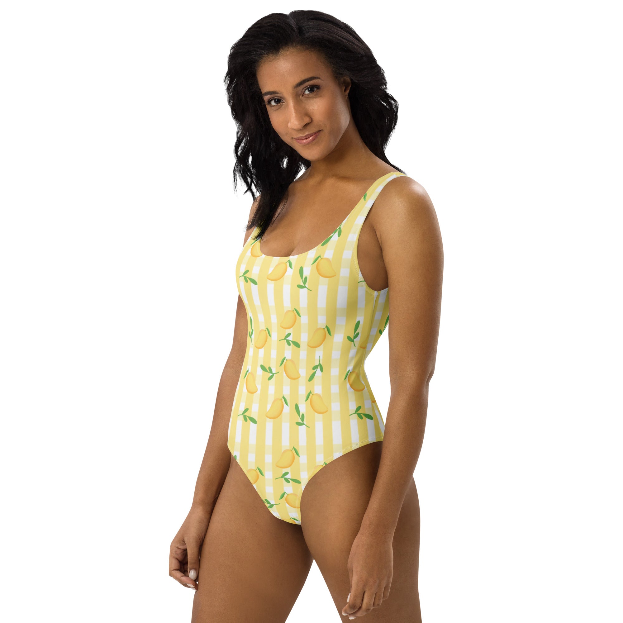 Women's Yellow Citrus Stripe Buttery Soft Swimsuit With UPF 50+