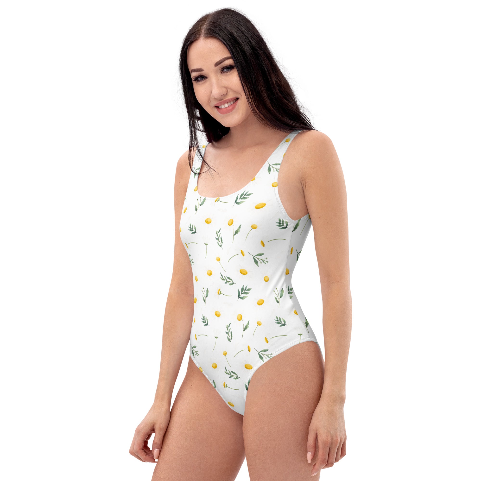 Women's Minimal Yellow Floral Buttery Soft Swimsuit With UPF 50+