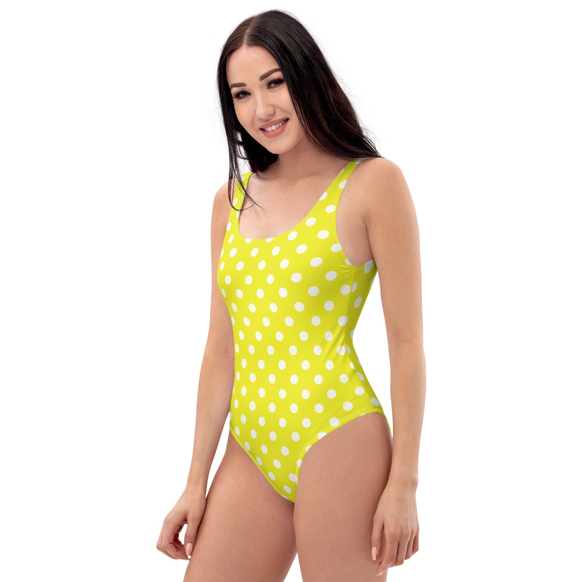 Women's Yellow Polka Dot Buttery Soft Swimsuit With UPF 50+