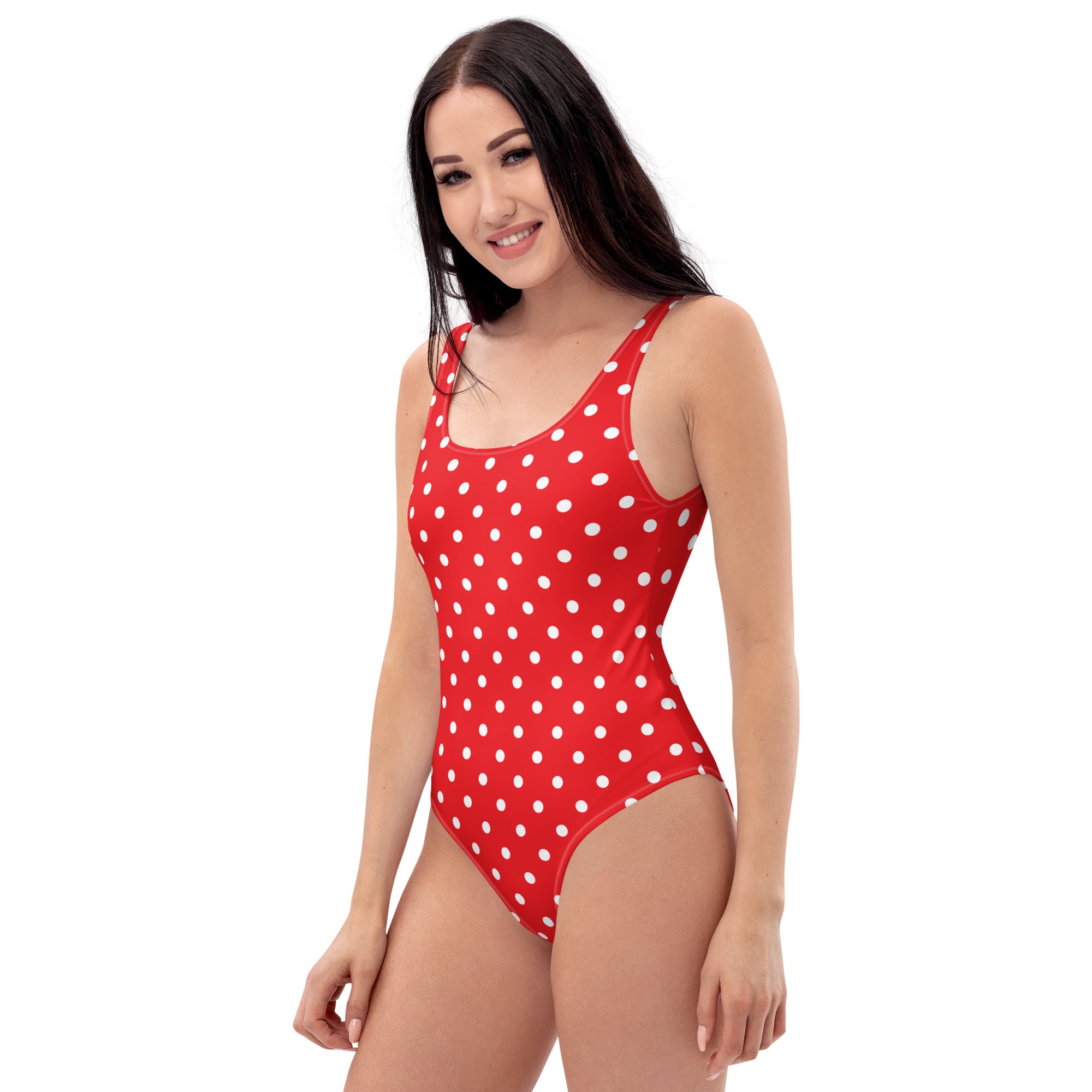 Women's Red Polka Dot Buttery Soft Swimsuit With UPF 50+