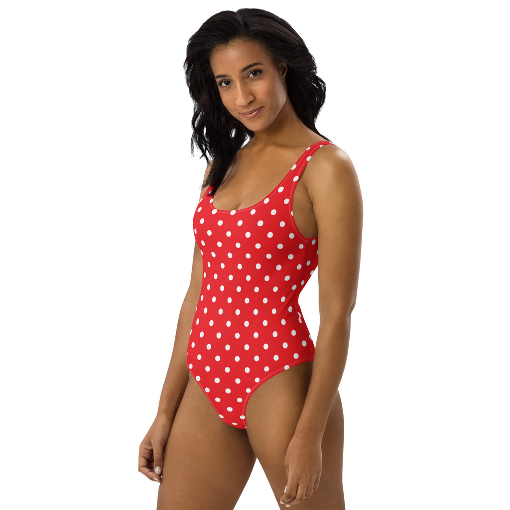 Women's Red Polka Dot Buttery Soft Swimsuit With UPF 50+