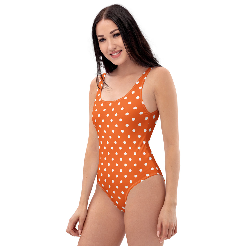 Women's Orange Polka Dot Buttery Soft Swimsuit With UPF 50+