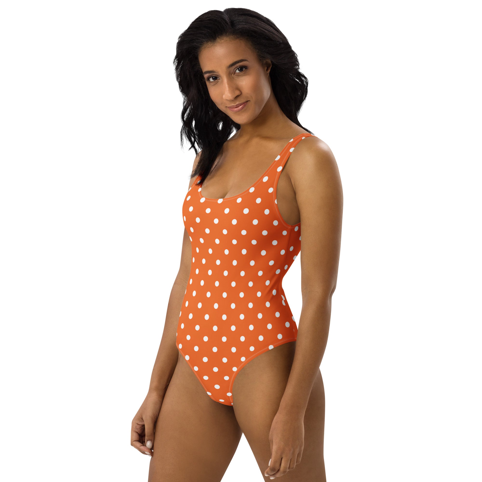 Women's Orange Polka Dot Buttery Soft Swimsuit With UPF 50+