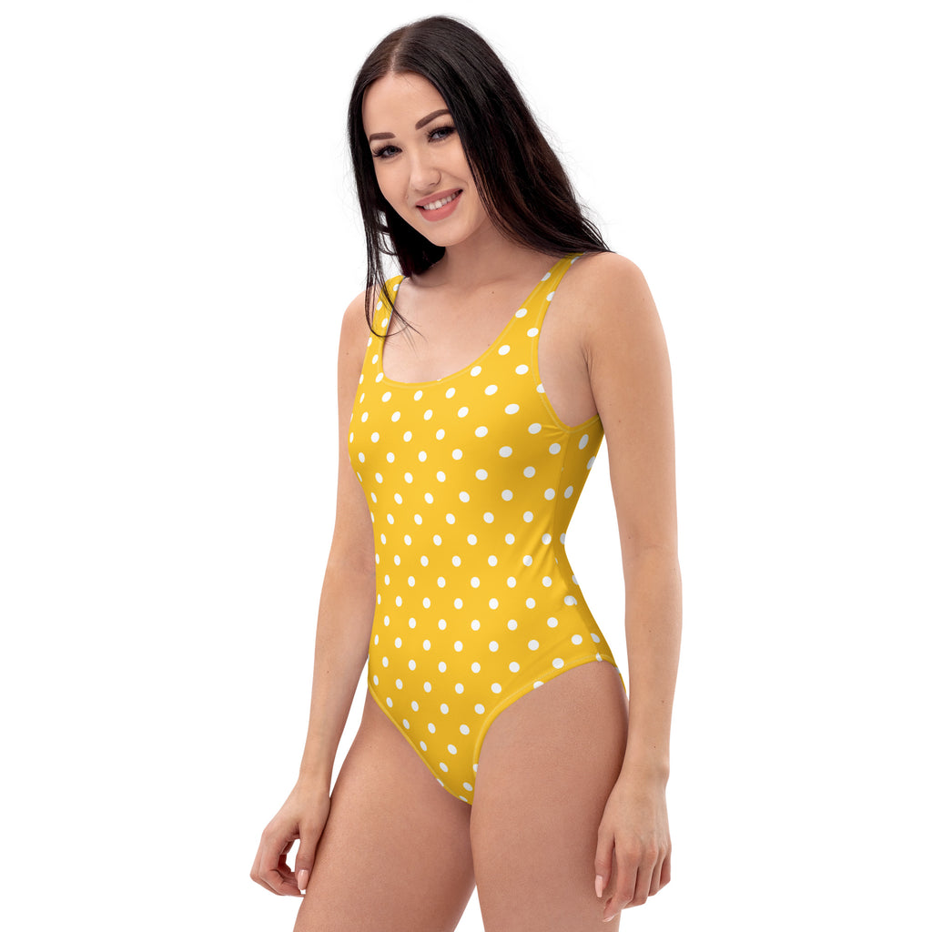 Women's Yellow Polka Dot Buttery Soft Swimsuit With UPF 50+