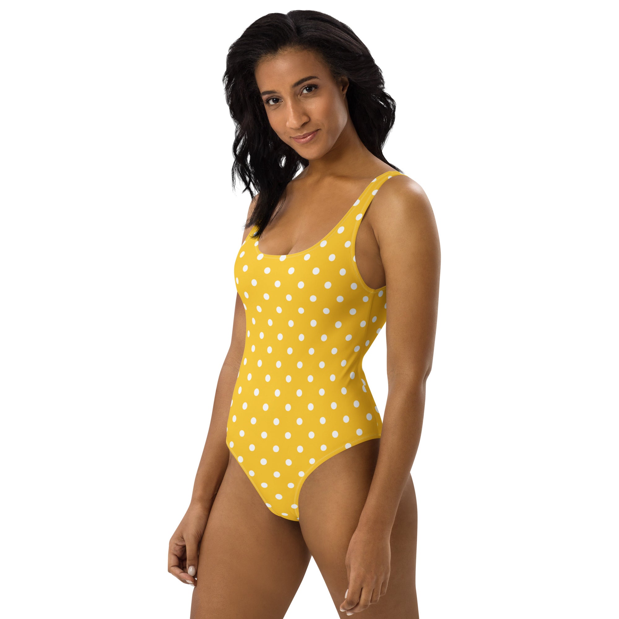 Women's Yellow Polka Dot Buttery Soft Swimsuit With UPF 50+