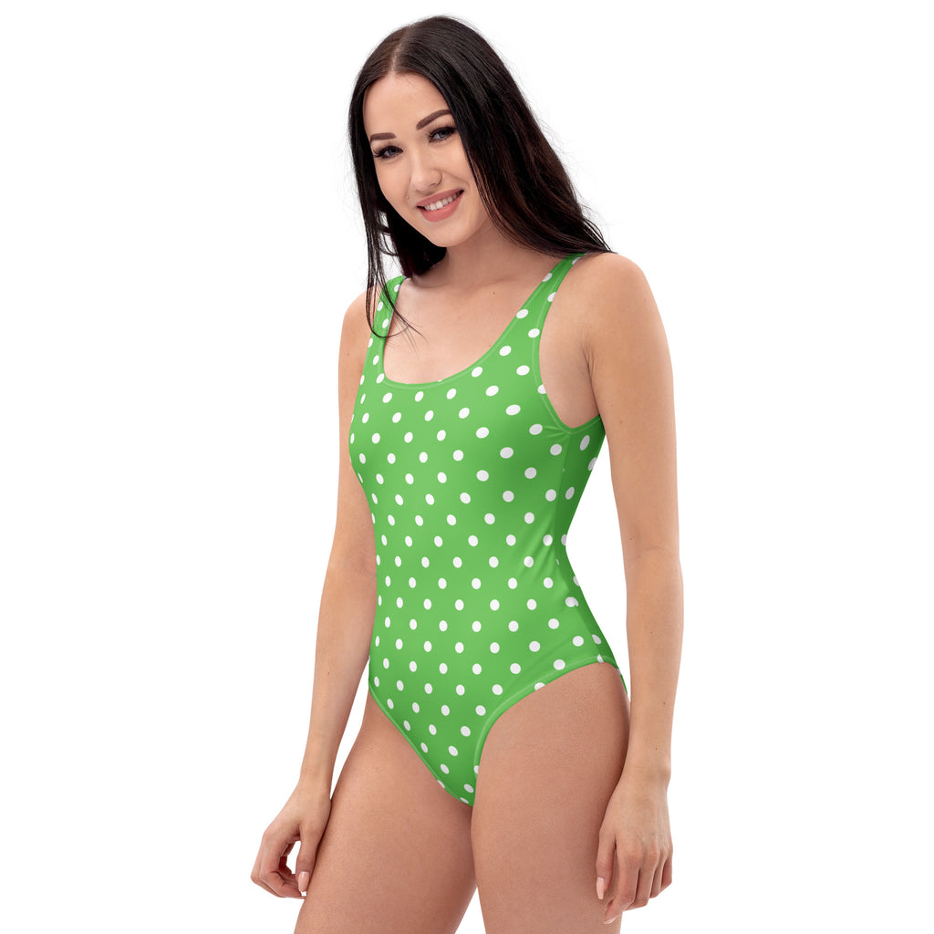 Women's Green Polka Dot Buttery Soft Swimsuit With UPF 50+