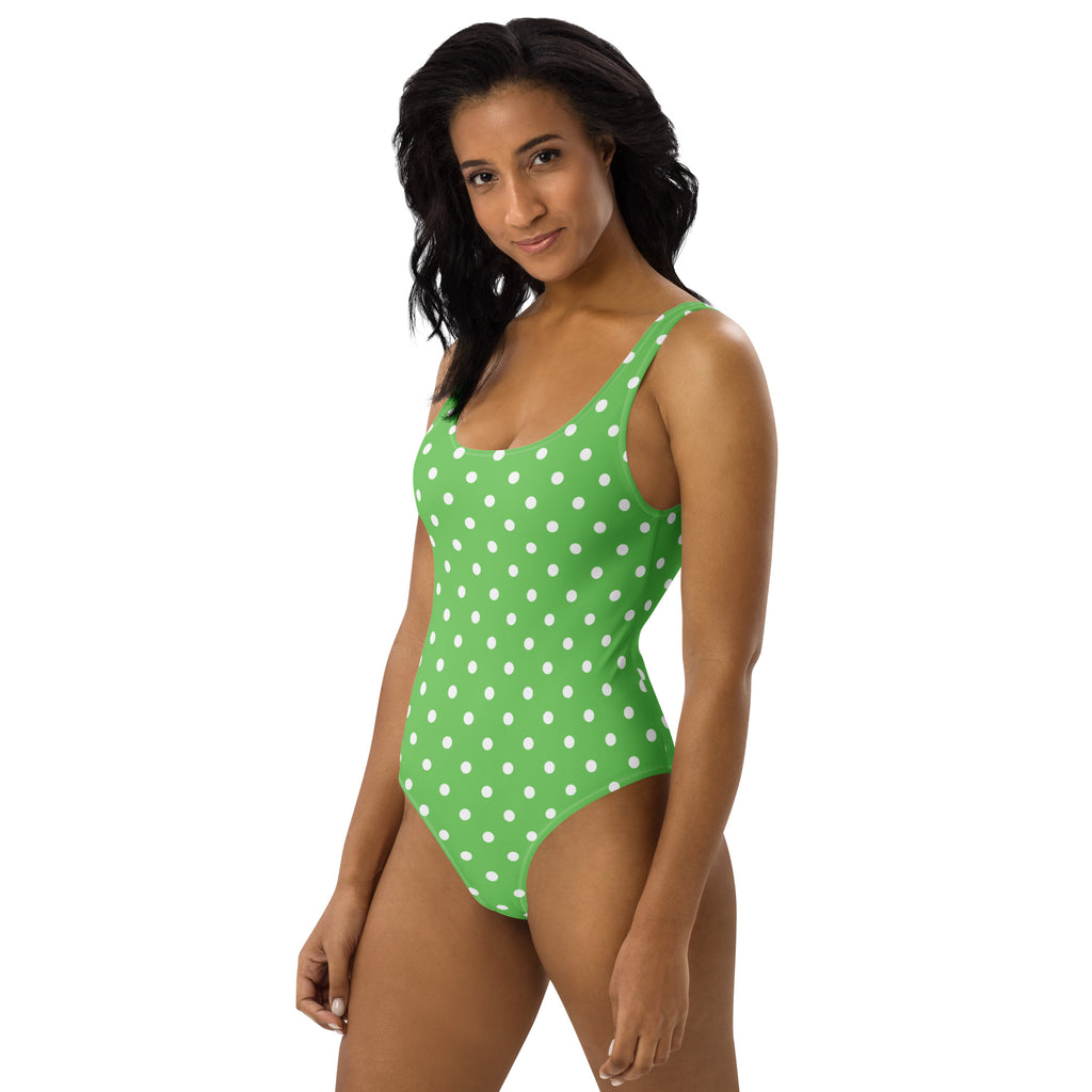 Women's Green Polka Dot Buttery Soft Swimsuit With UPF 50+