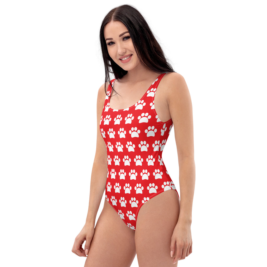 Women's Red Paw Print Buttery Soft Swimsuit With UPF 50+