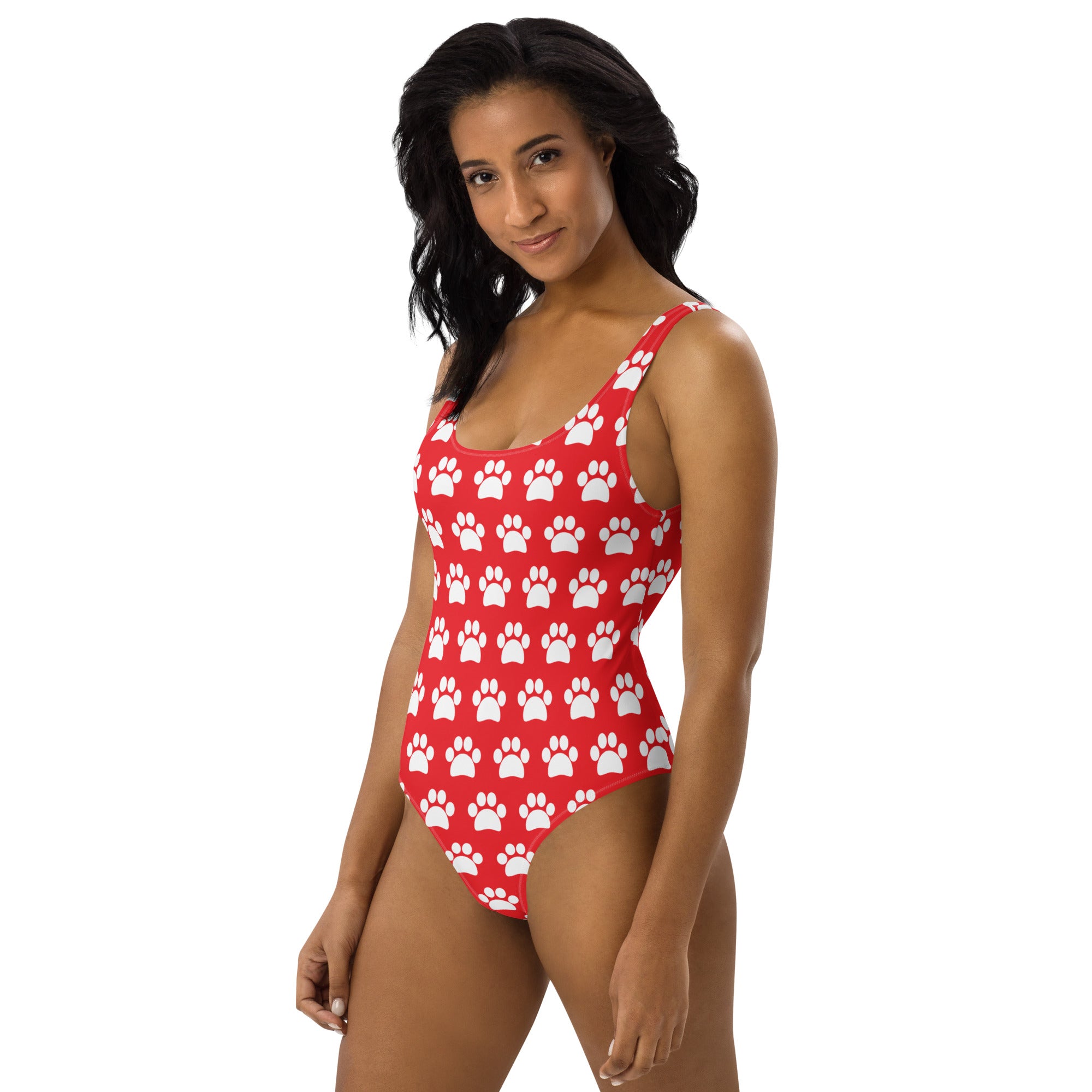 Women's Red Paw Print Buttery Soft Swimsuit With UPF 50+