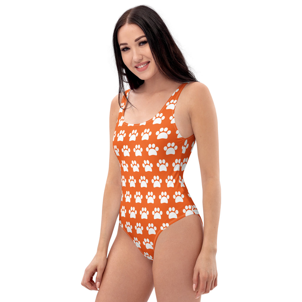 Women's Orange Paw Print Buttery Soft Swimsuit With UPF 50+