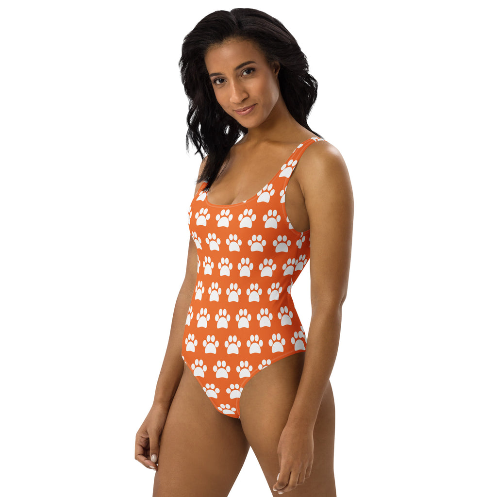 Women's Orange Paw Print Buttery Soft Swimsuit With UPF 50+