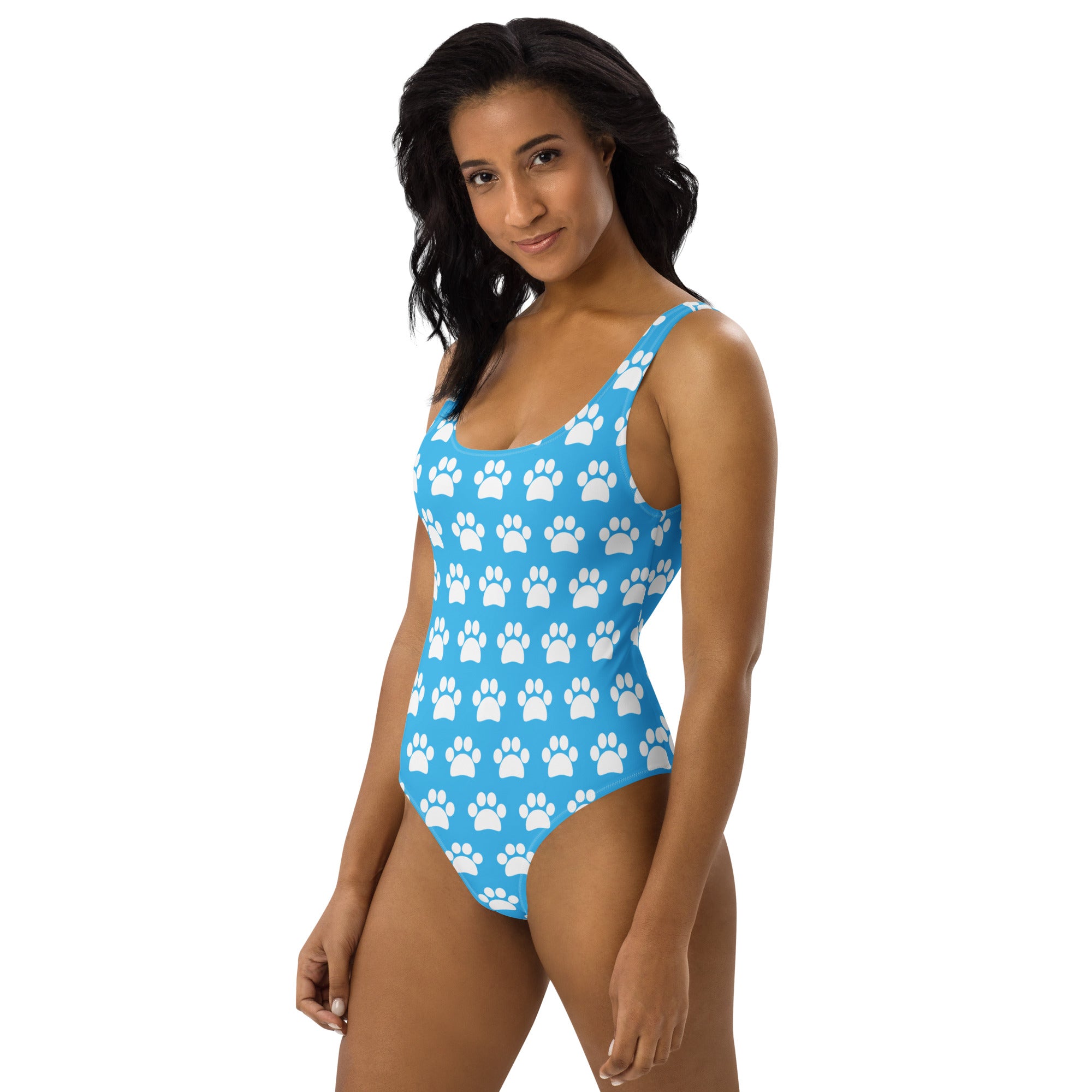 Women's Sky Blue Paw Print Buttery Soft Swimsuit With UPF 50+