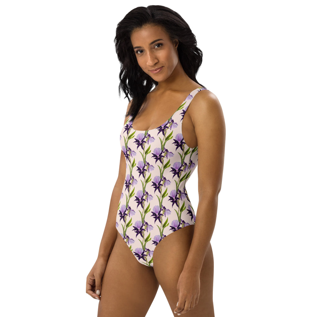 Women's Purple Iris Floral Buttery Soft Swimsuit With UPF 50+