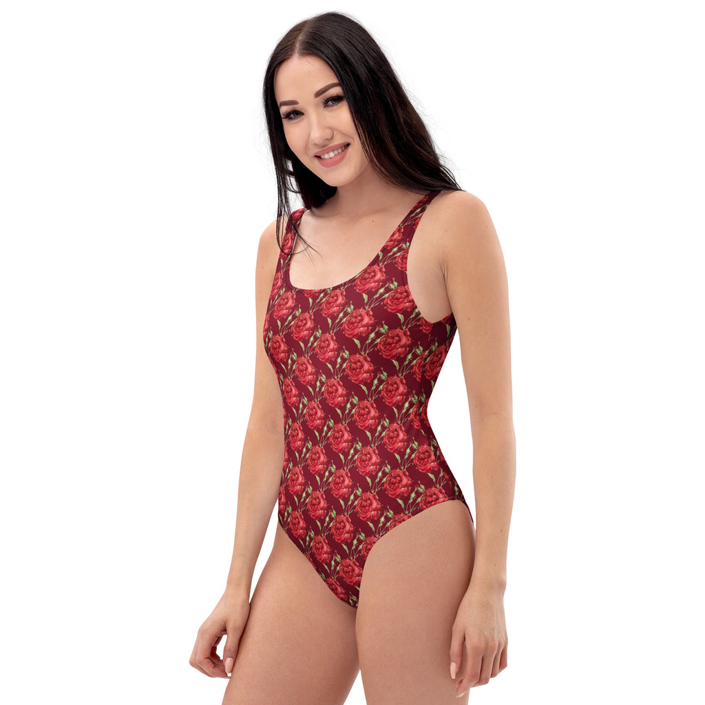 Women's Red Rose Floral Buttery Soft Swimsuit With UPF 50+