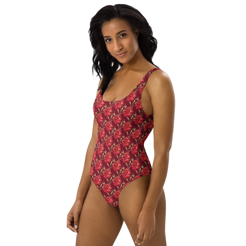 Women's Red Rose Floral Buttery Soft Swimsuit With UPF 50+