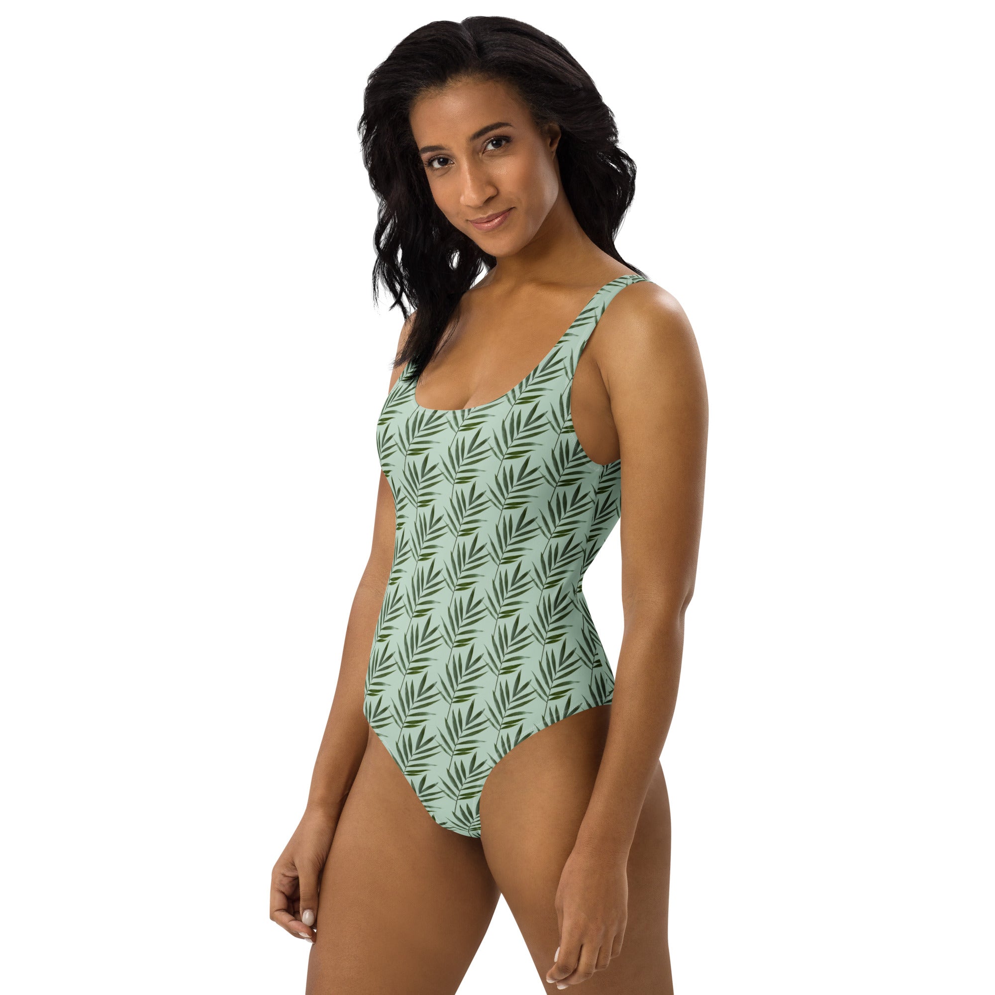 Women's Sage Green Palm Leaf Buttery Soft Swimsuit With UPF 50+