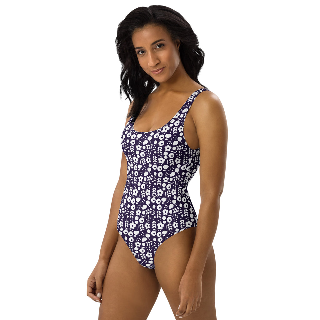 Women's Purple Botanical Buttery Soft Swimsuit With UPF 50+